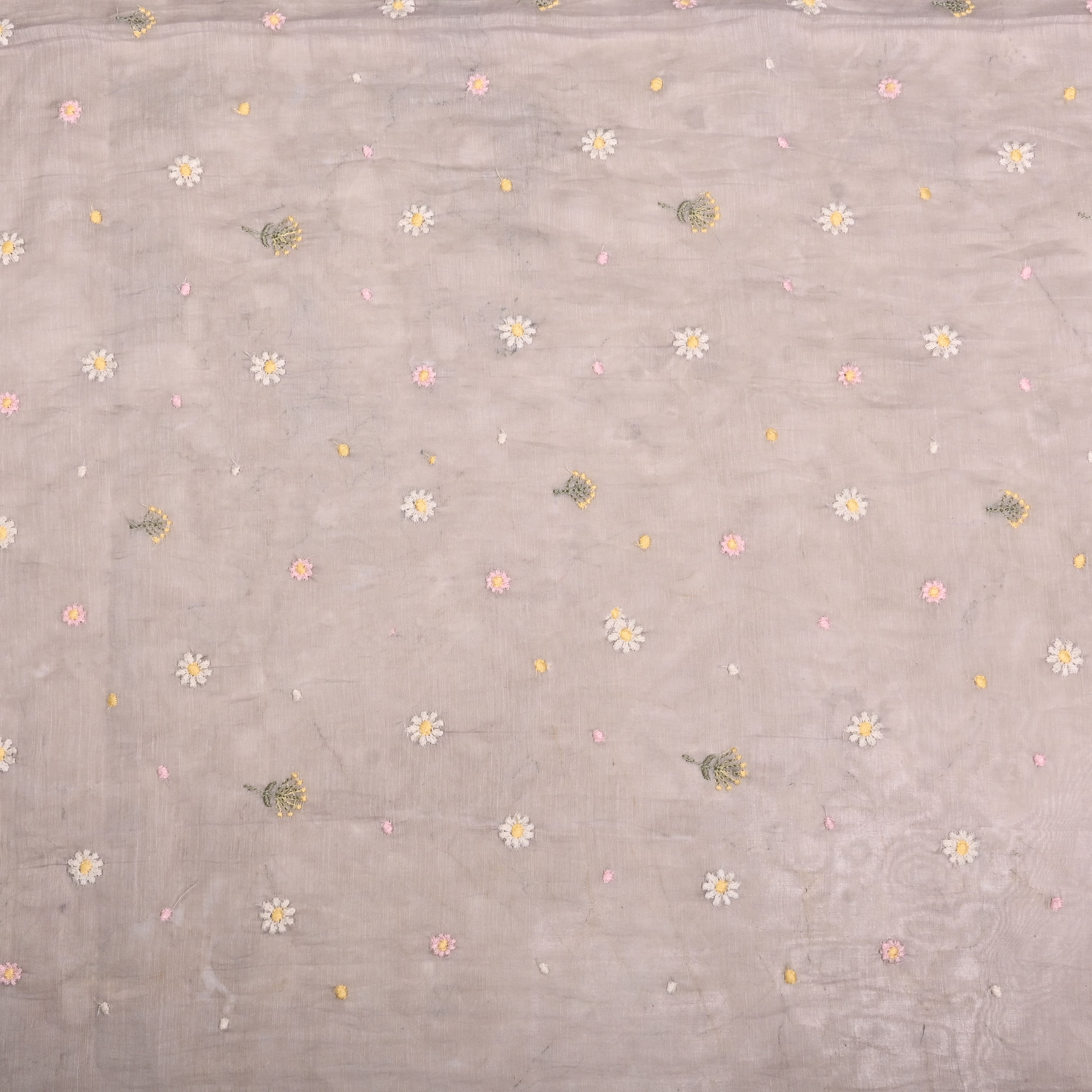 Beer Yellow Silk Fabric With Printed Embroidery