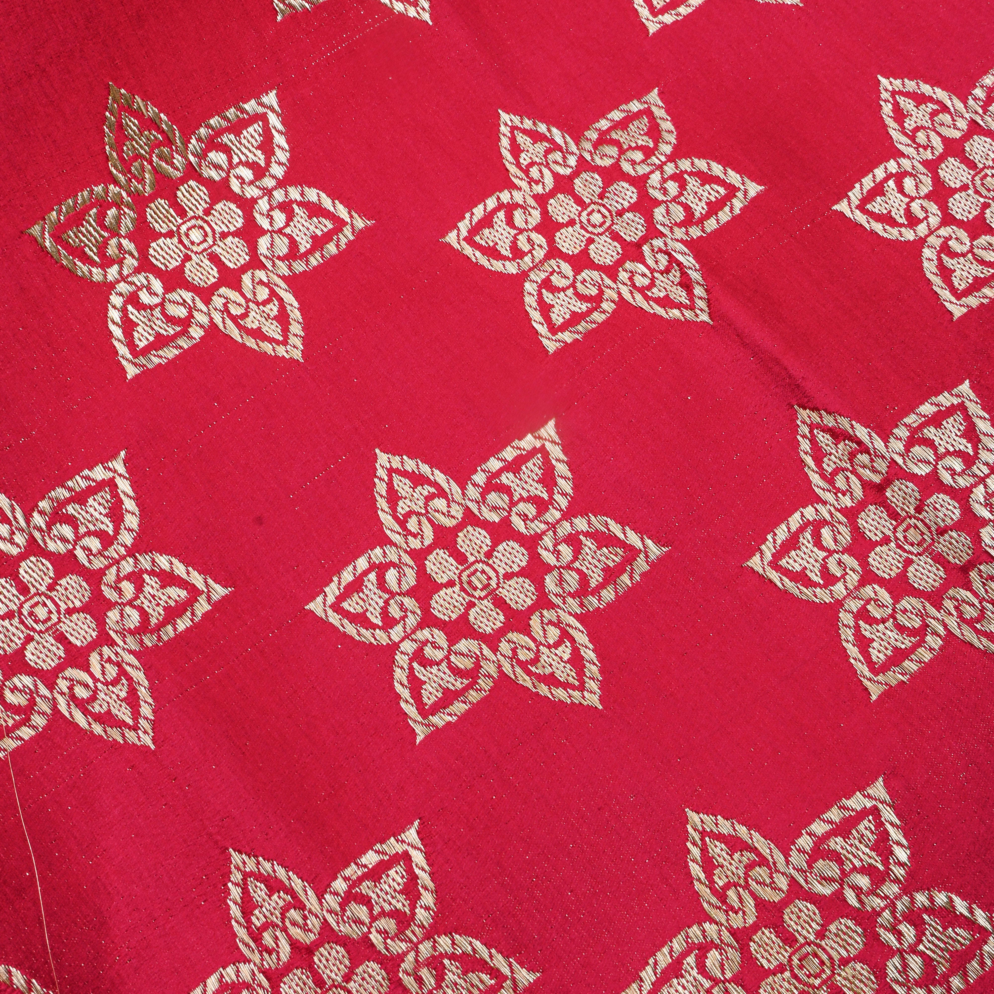 Pink Gold Star Motif Silk Fabric