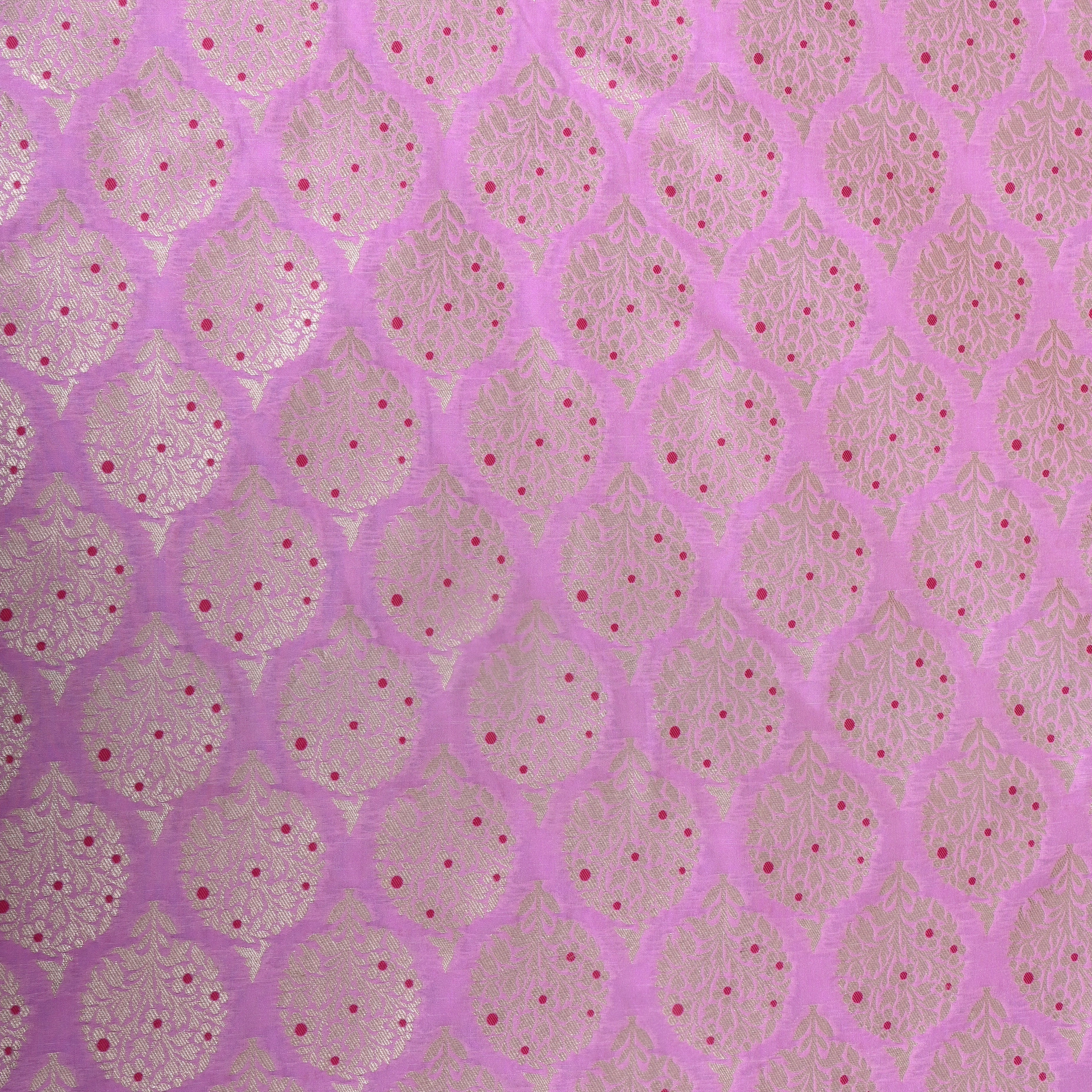 Lilac Pink Golden Motif Parsi Jamawar Fabric