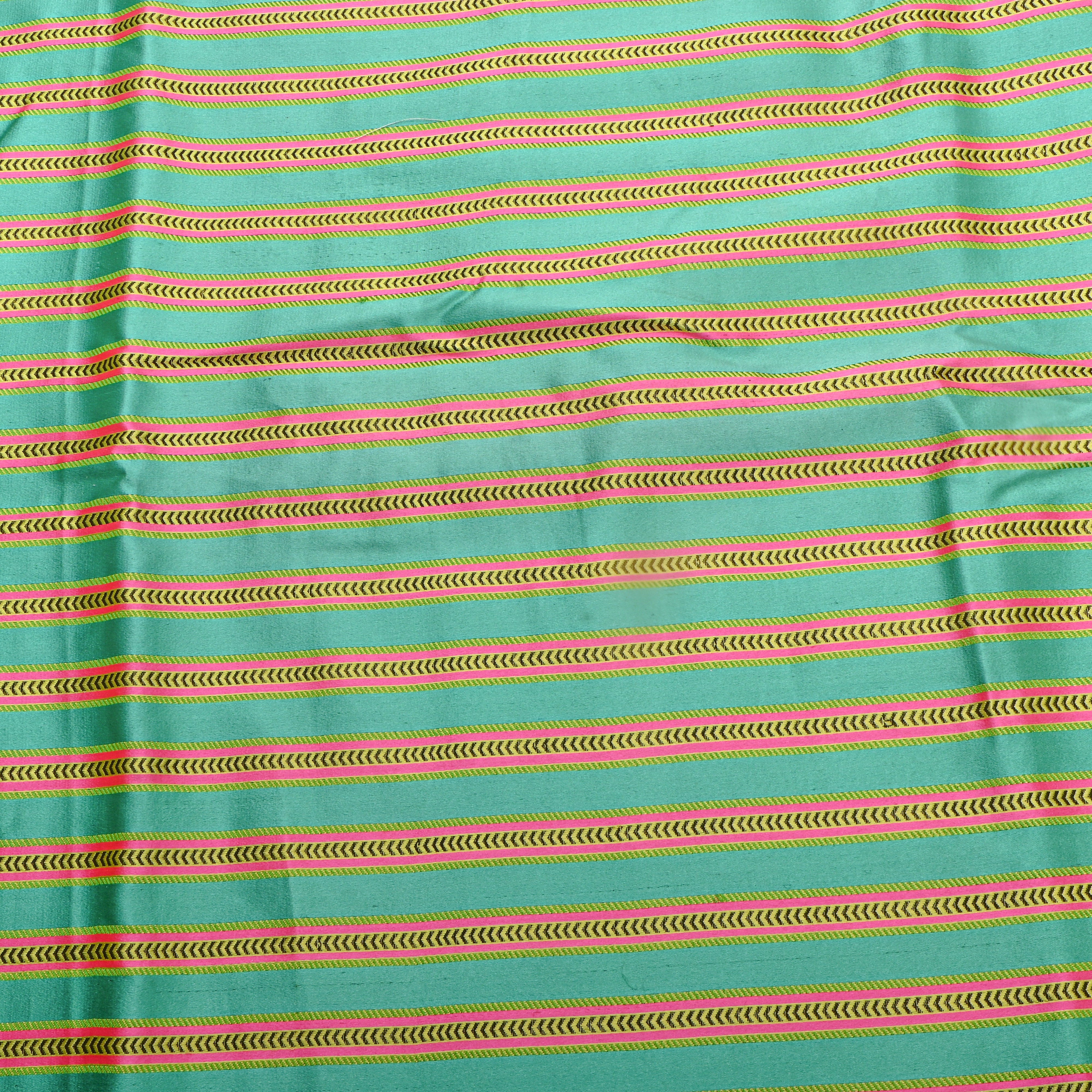 Green Pink Yellow Striped Jamawar Silk Fabric