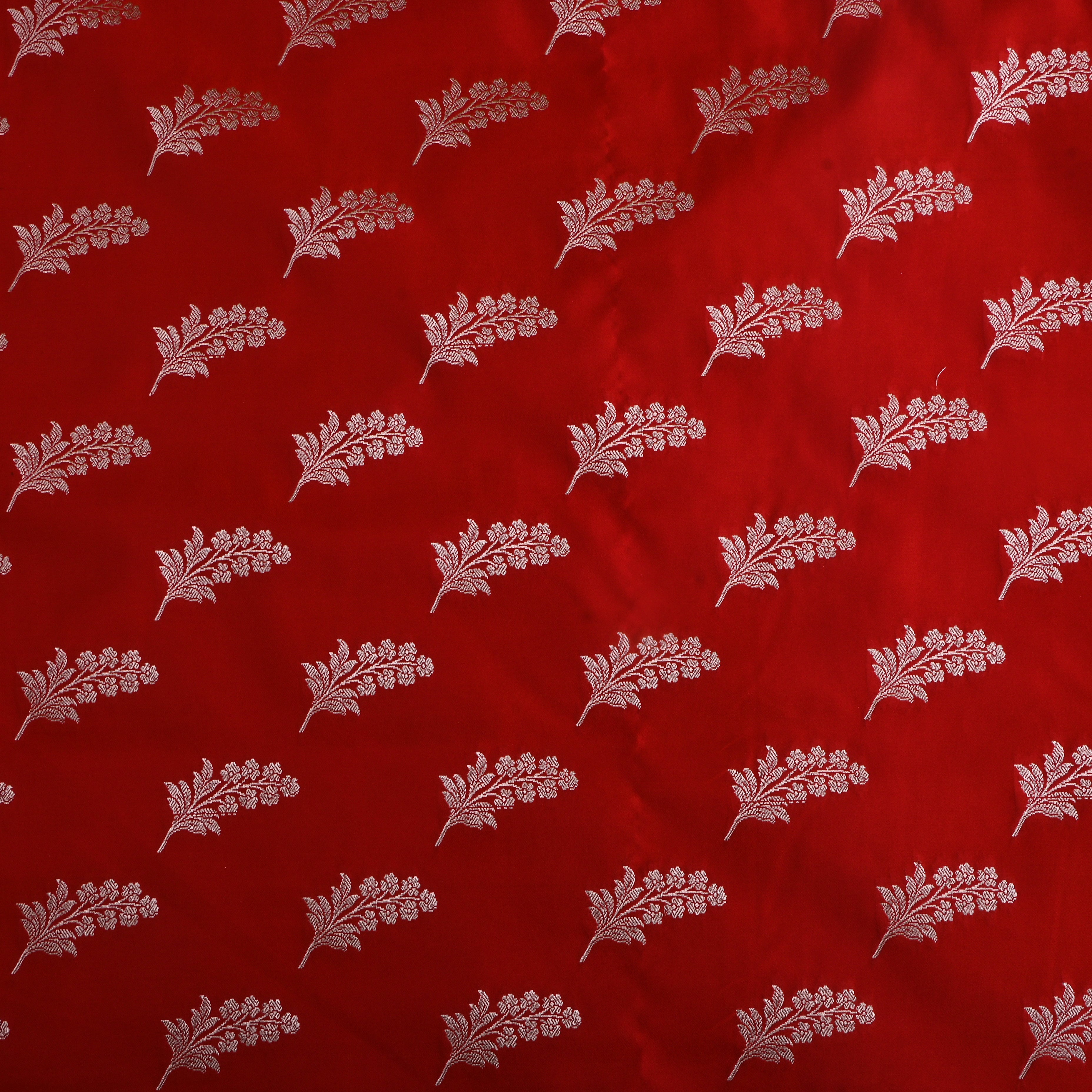 Bright Red Floral Zari Silk Fabric