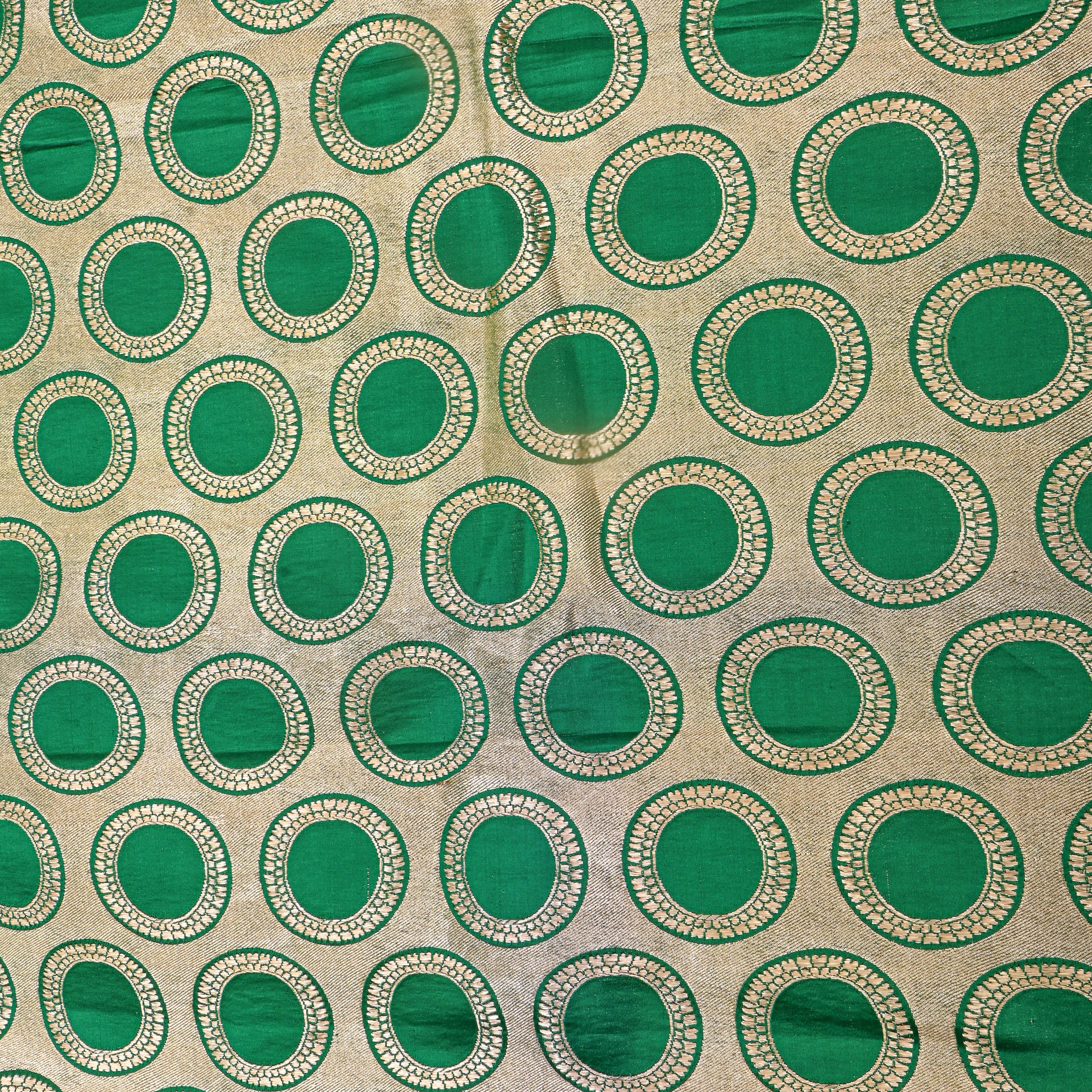Green Gold Circle Motif Silk Fabric