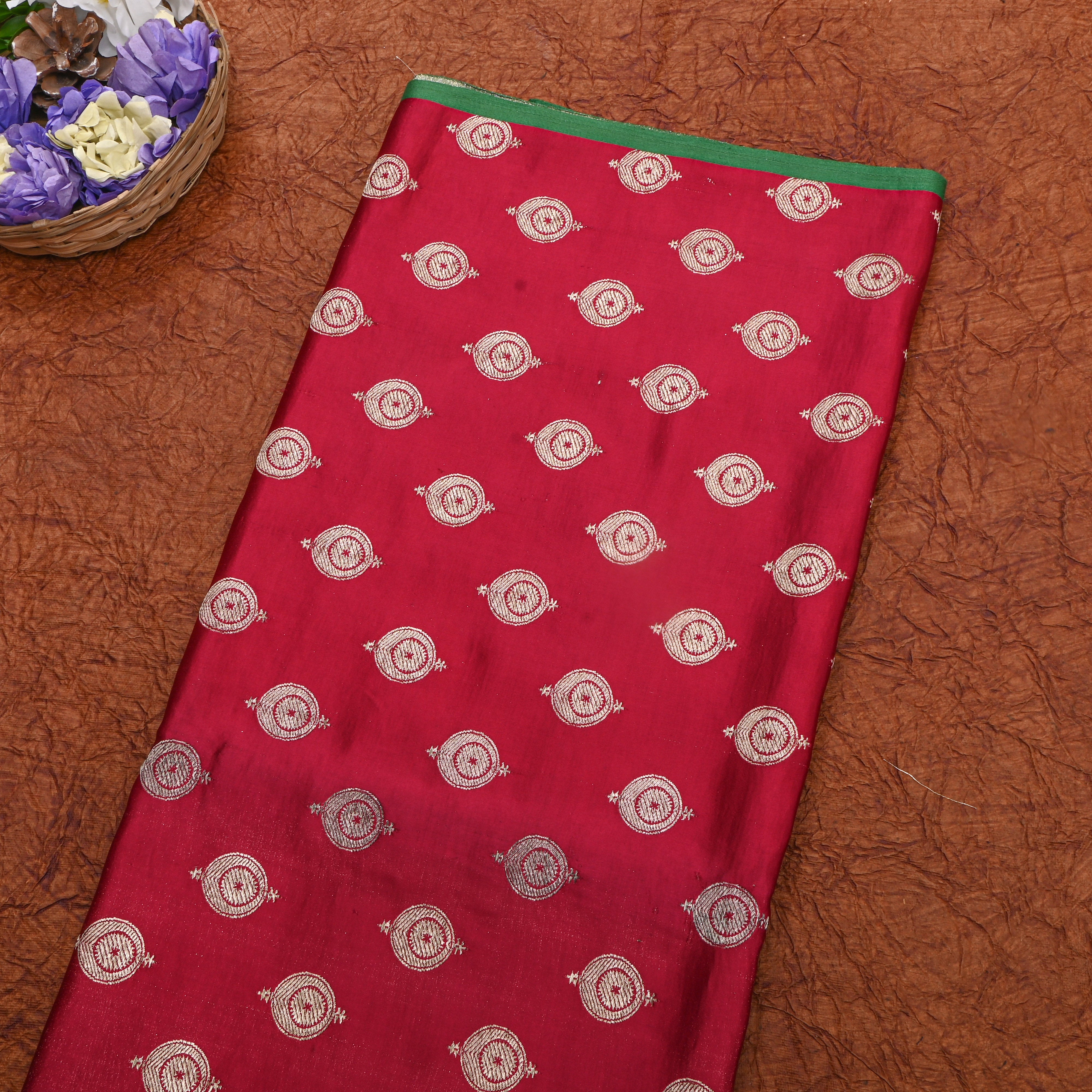 Dusty Red Circle Motif Silk Fabric