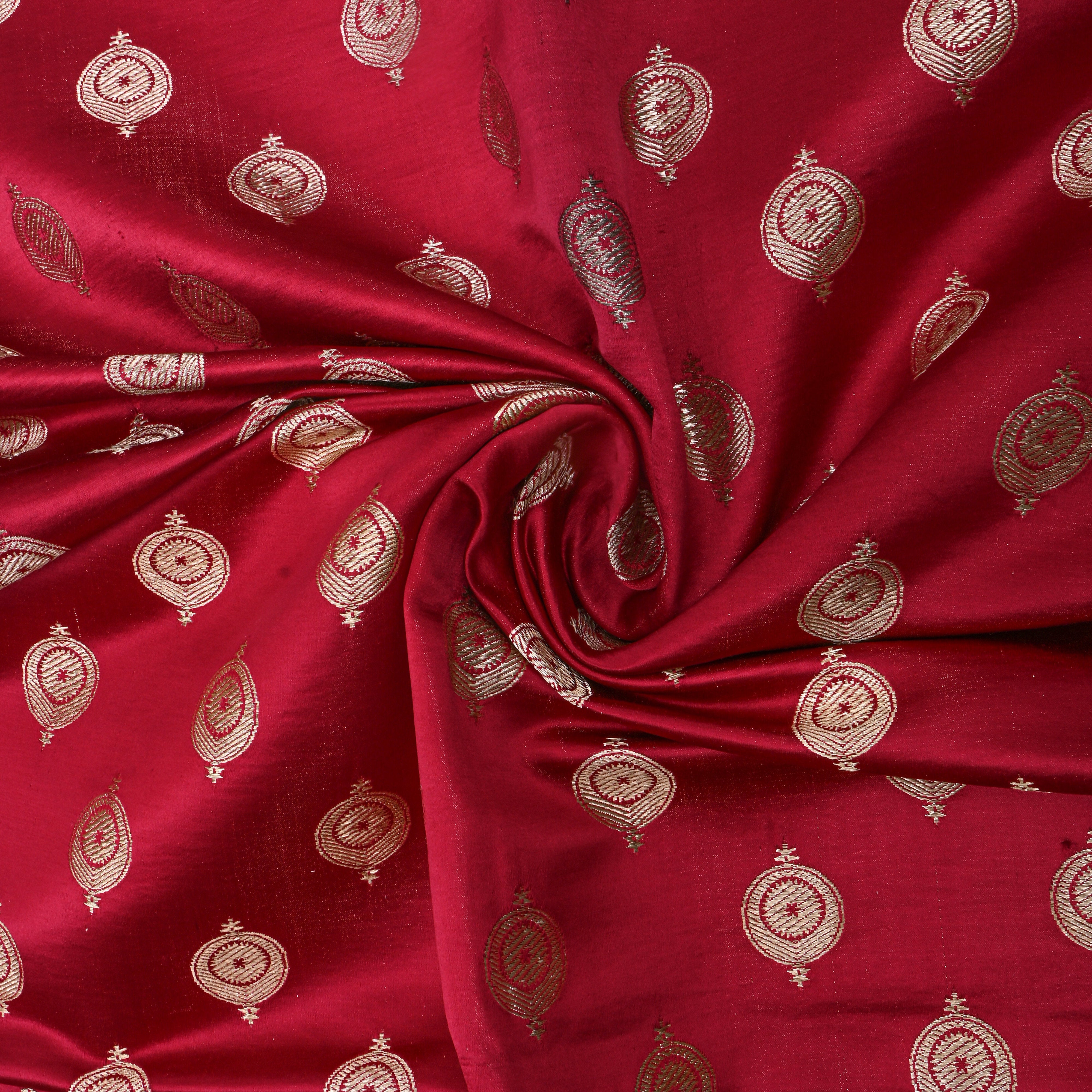 Dusty Red Circle Motif Silk Fabric