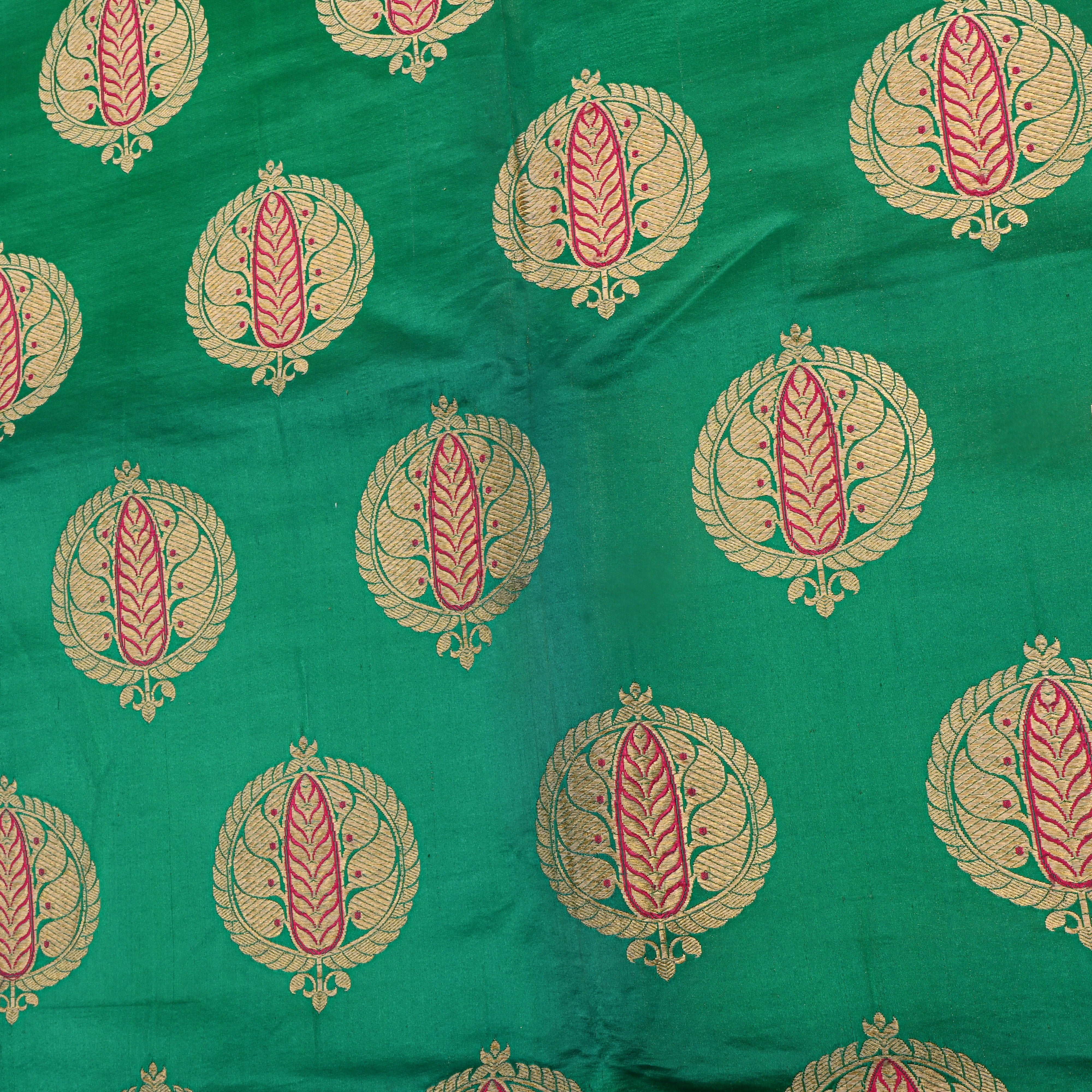 Peacock Green Buttas Silk Fabric