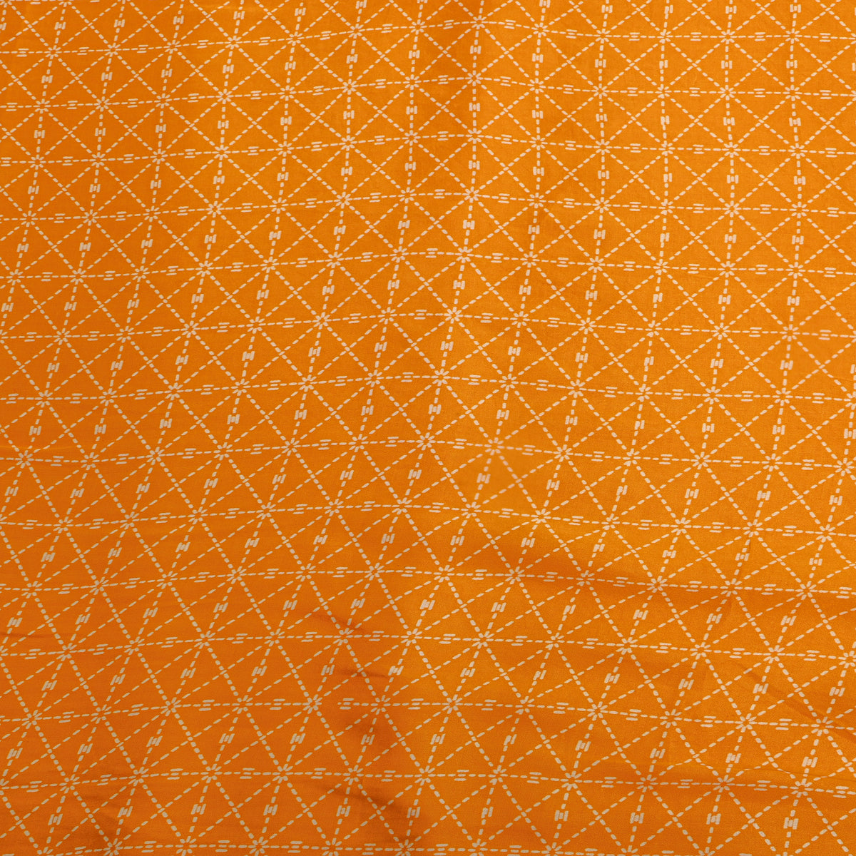 Tangerine Orange Stitch Line Geometric Digital Print Satin Fabric