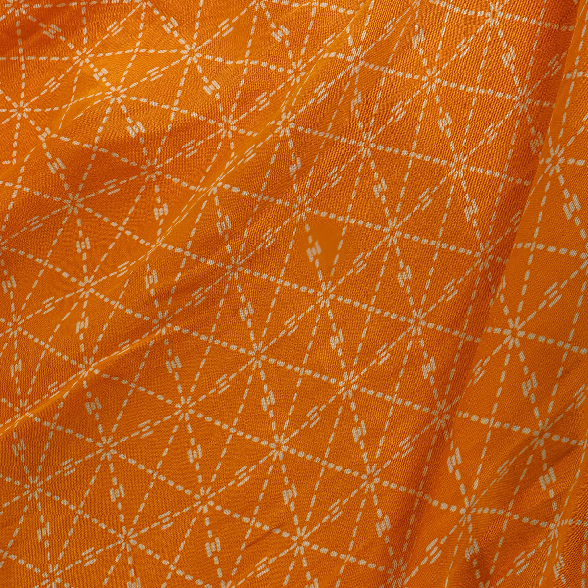 Tangerine Orange Stitch Line Geometric Digital Print Satin Fabric