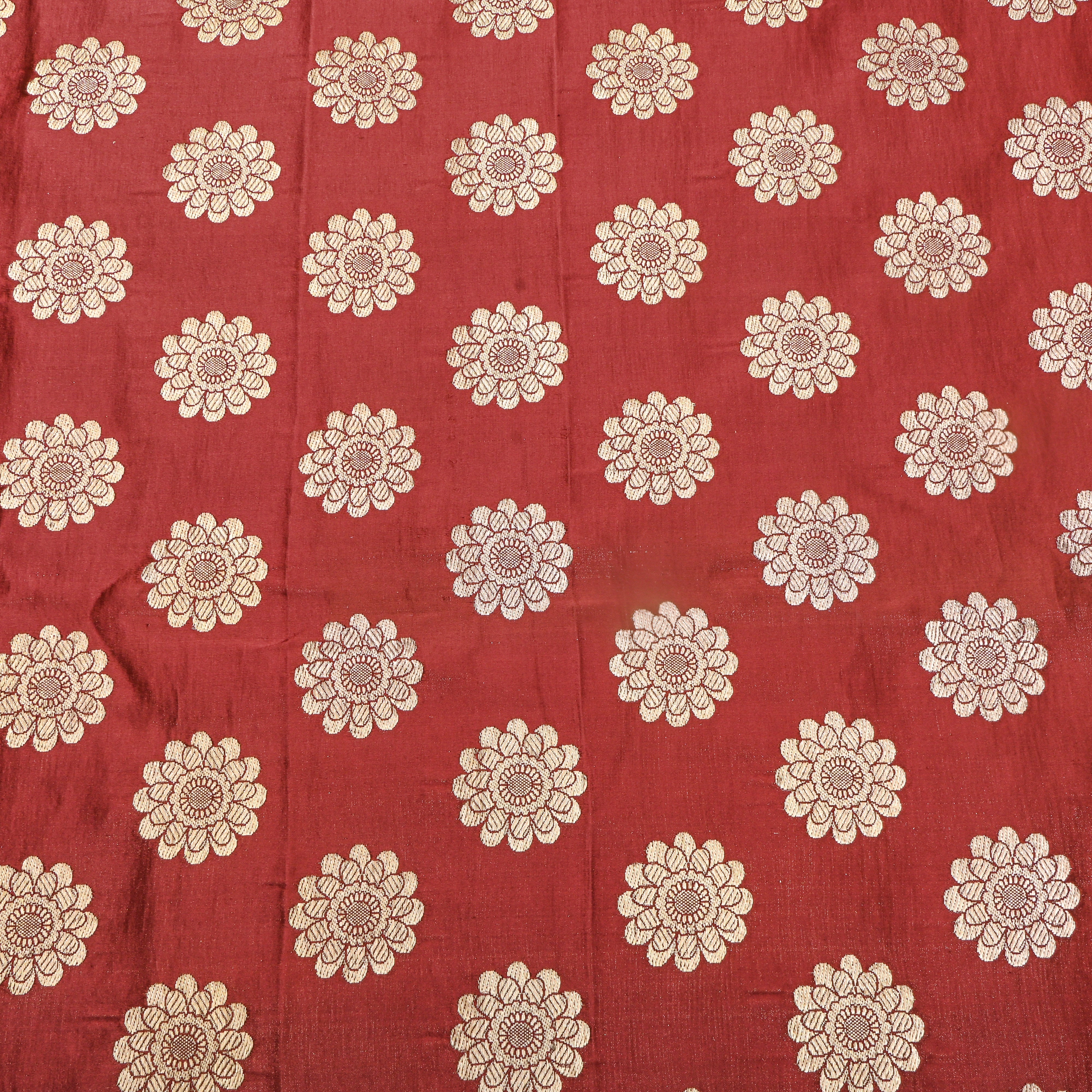 Maroon Gold Sunflower Motif Silk Fabric