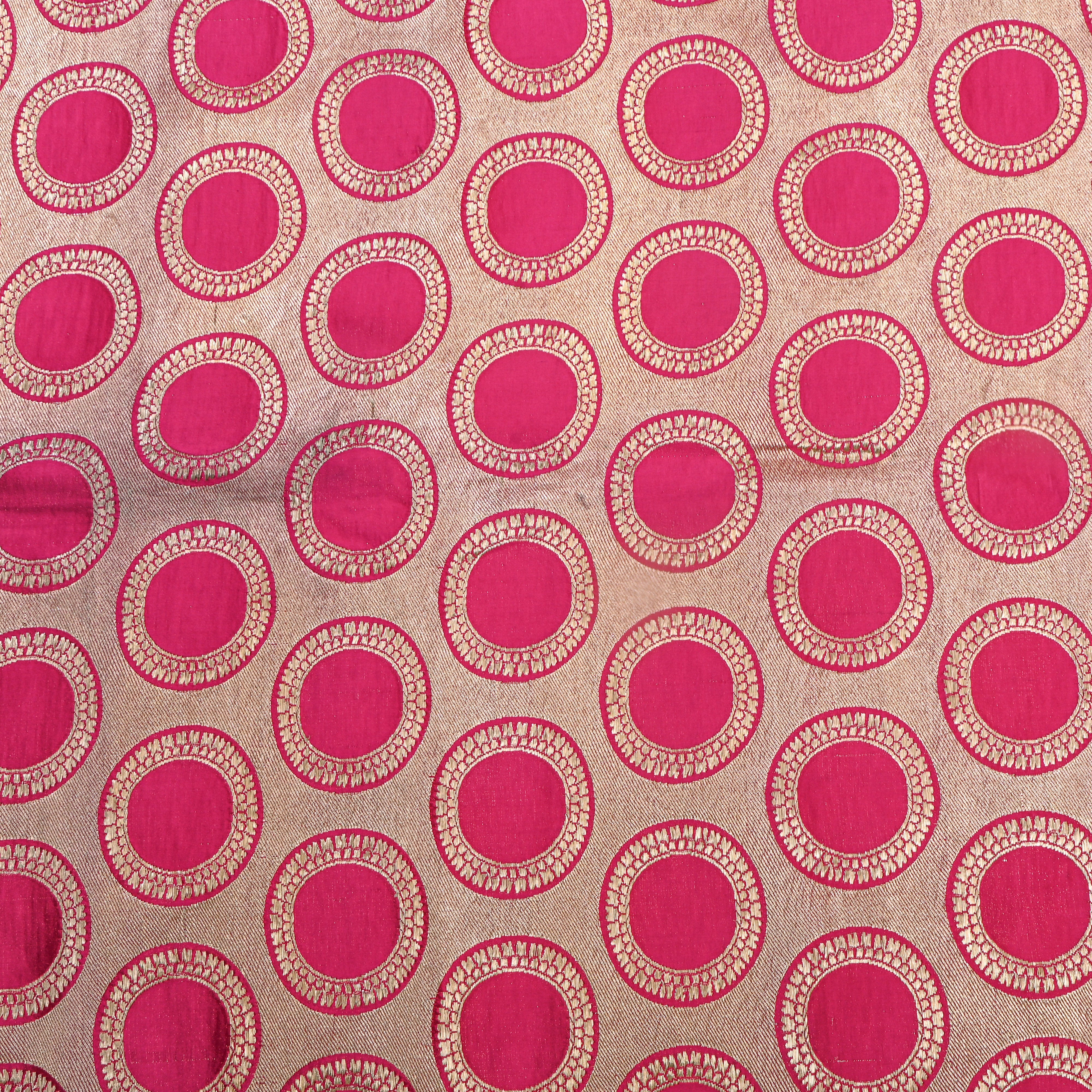 Pink Gold Circle Motif Silk Fabric