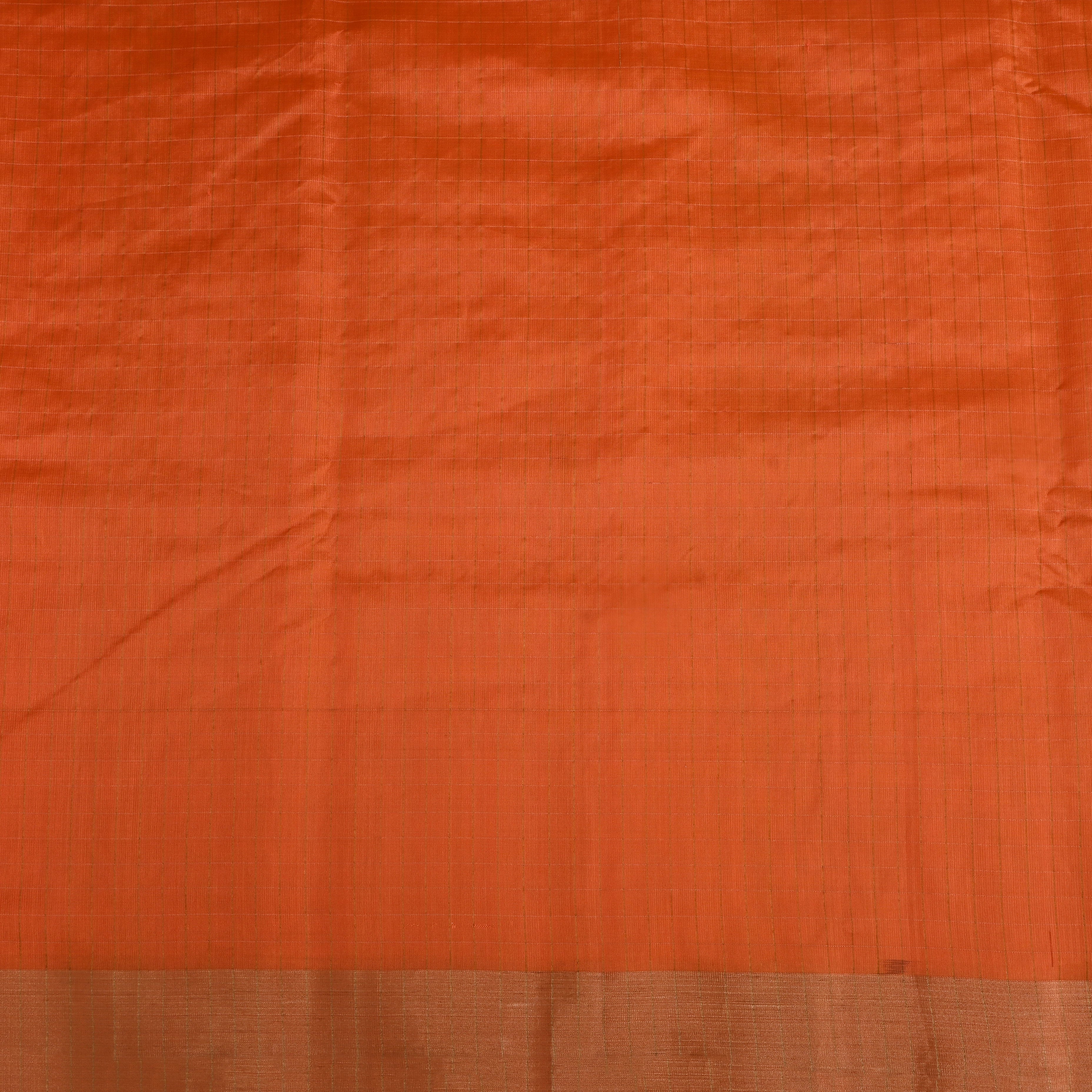 Orange Silk Fabric With Zari Border