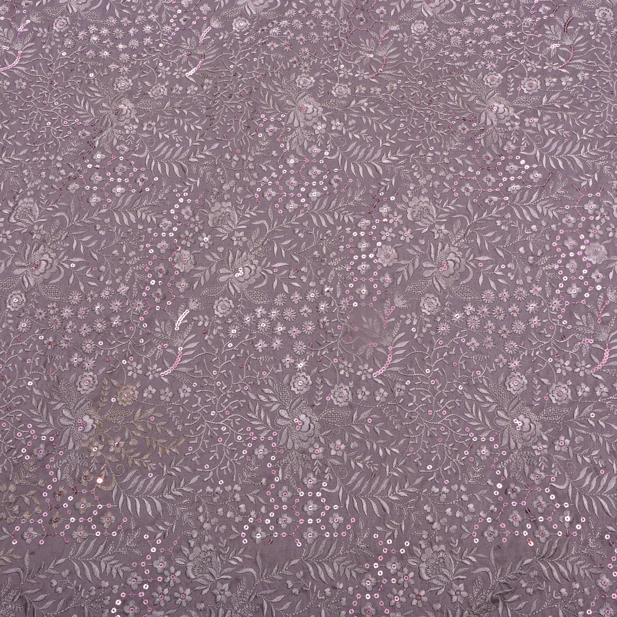 Dust Purple Mini Floral Jaal Embroidery Silk Fabric