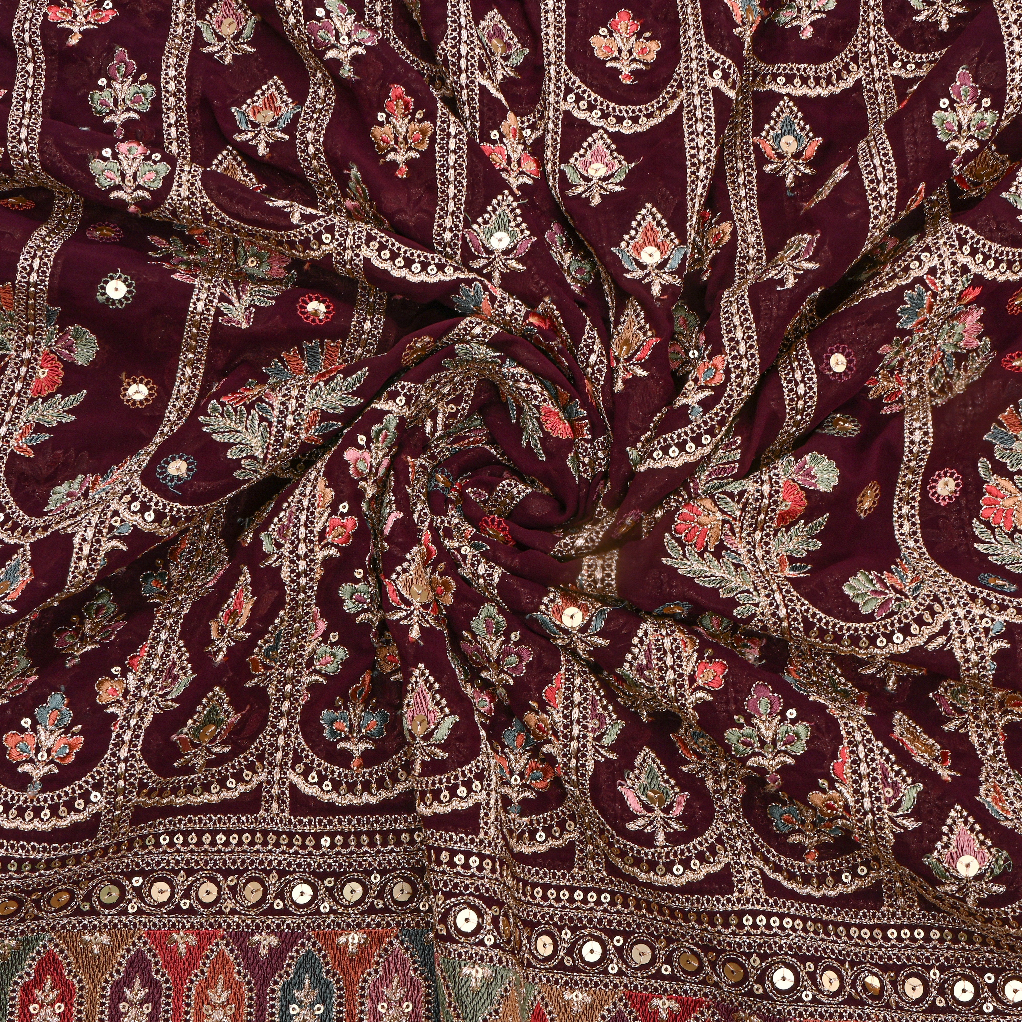 Maroon Multicolour Resham Embroidered Georgette