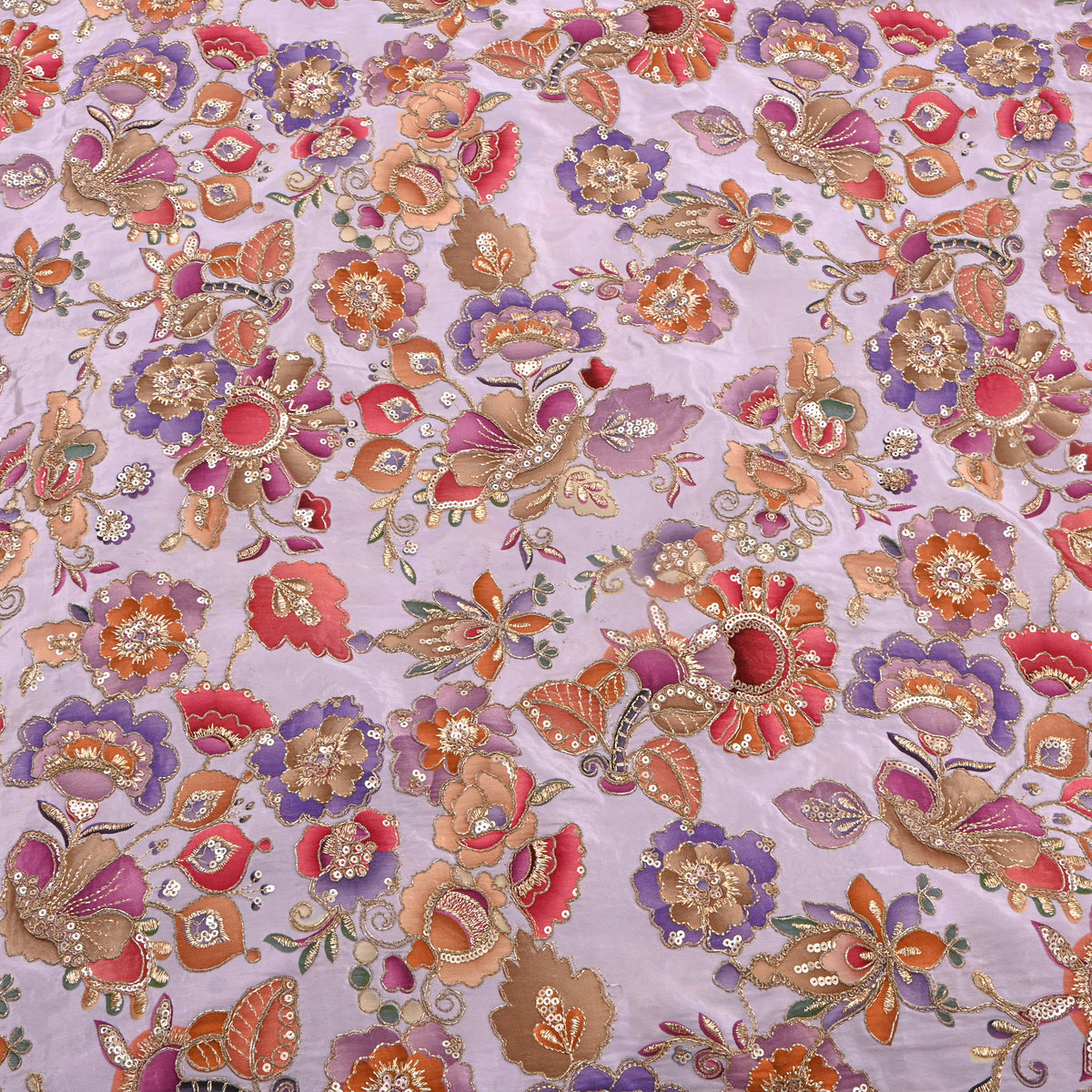 Bright Lavender Floral Print Silk Fabric