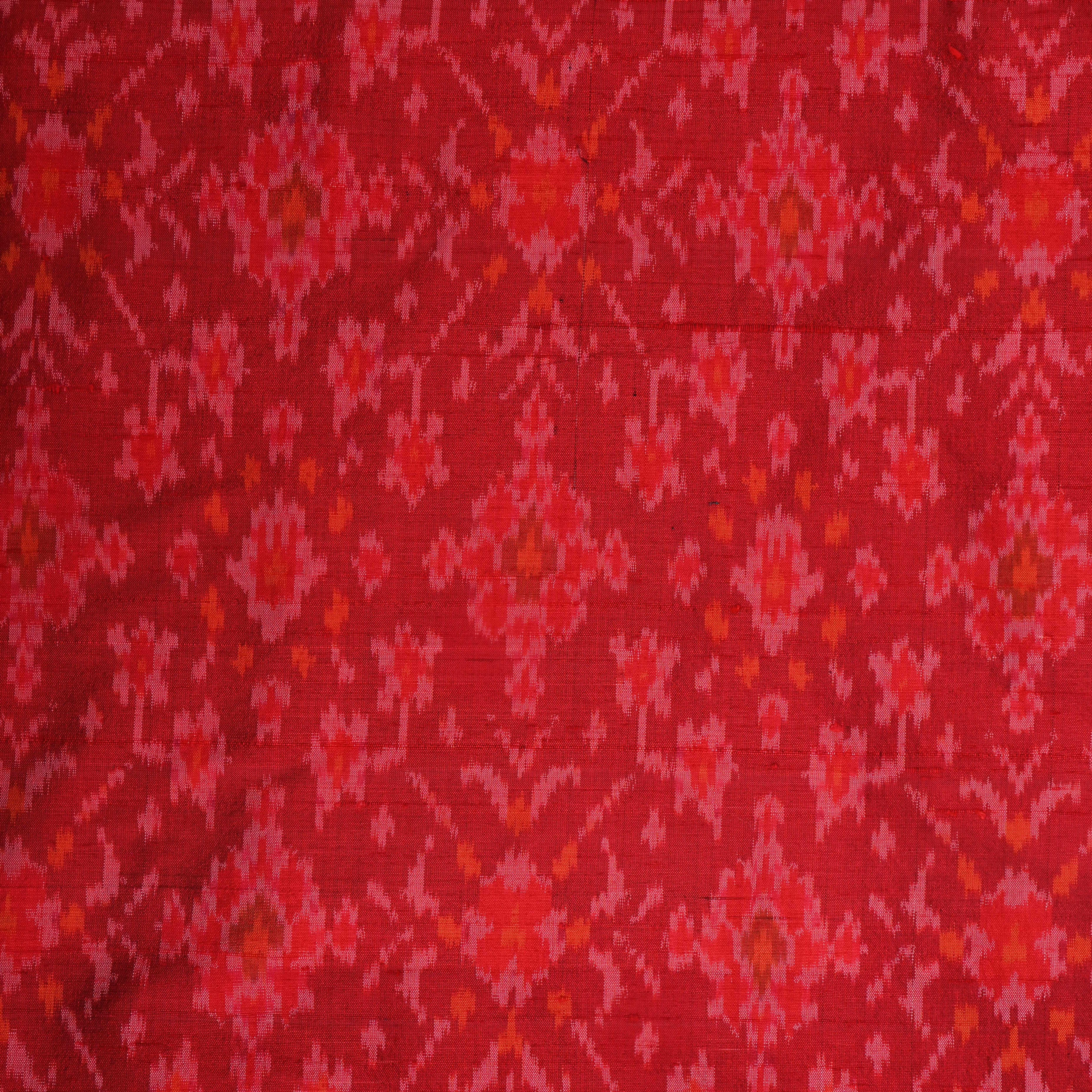 Bright Red Ikat Dupion Silk Fabric