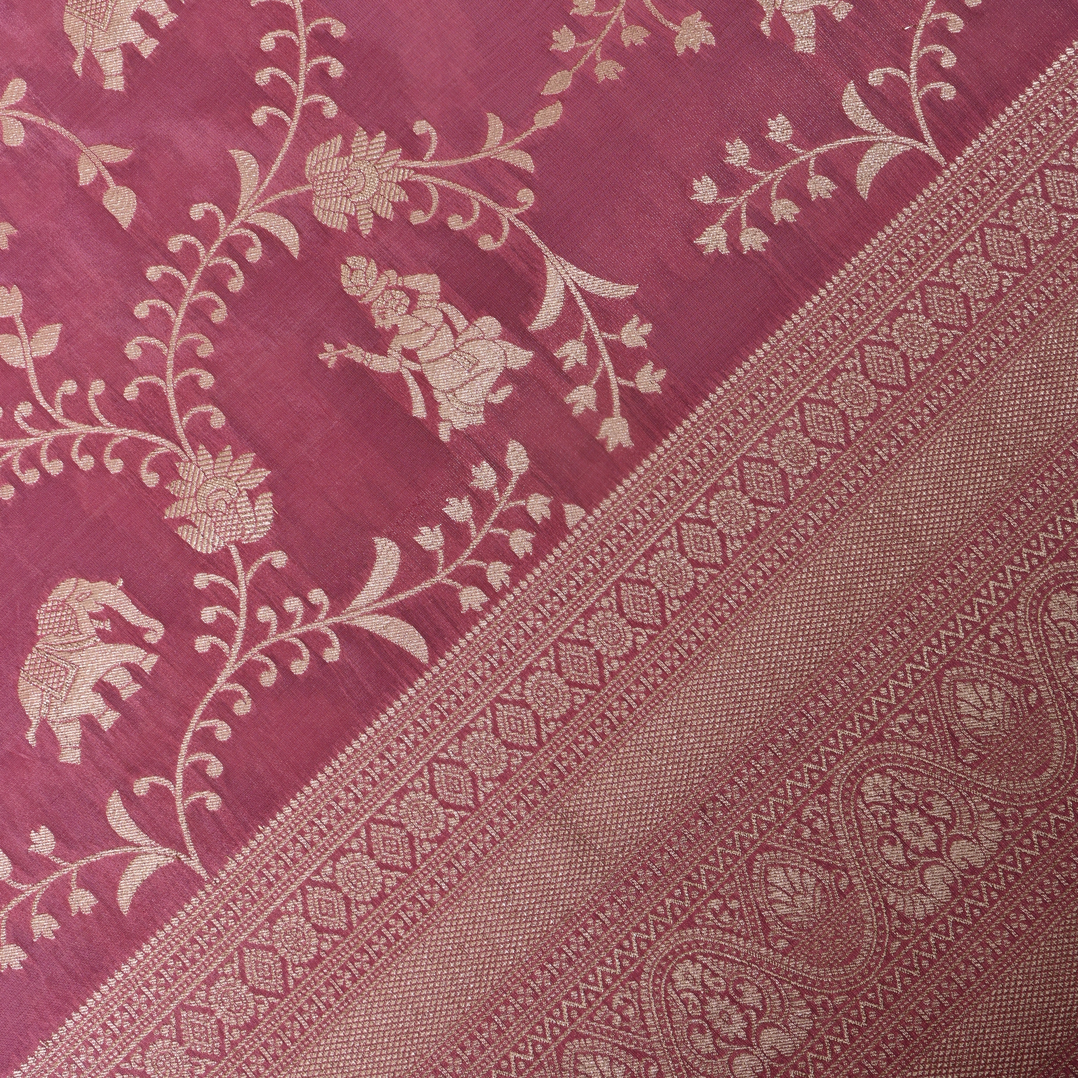 Rani Pink Zari Elephant Motif Fabric