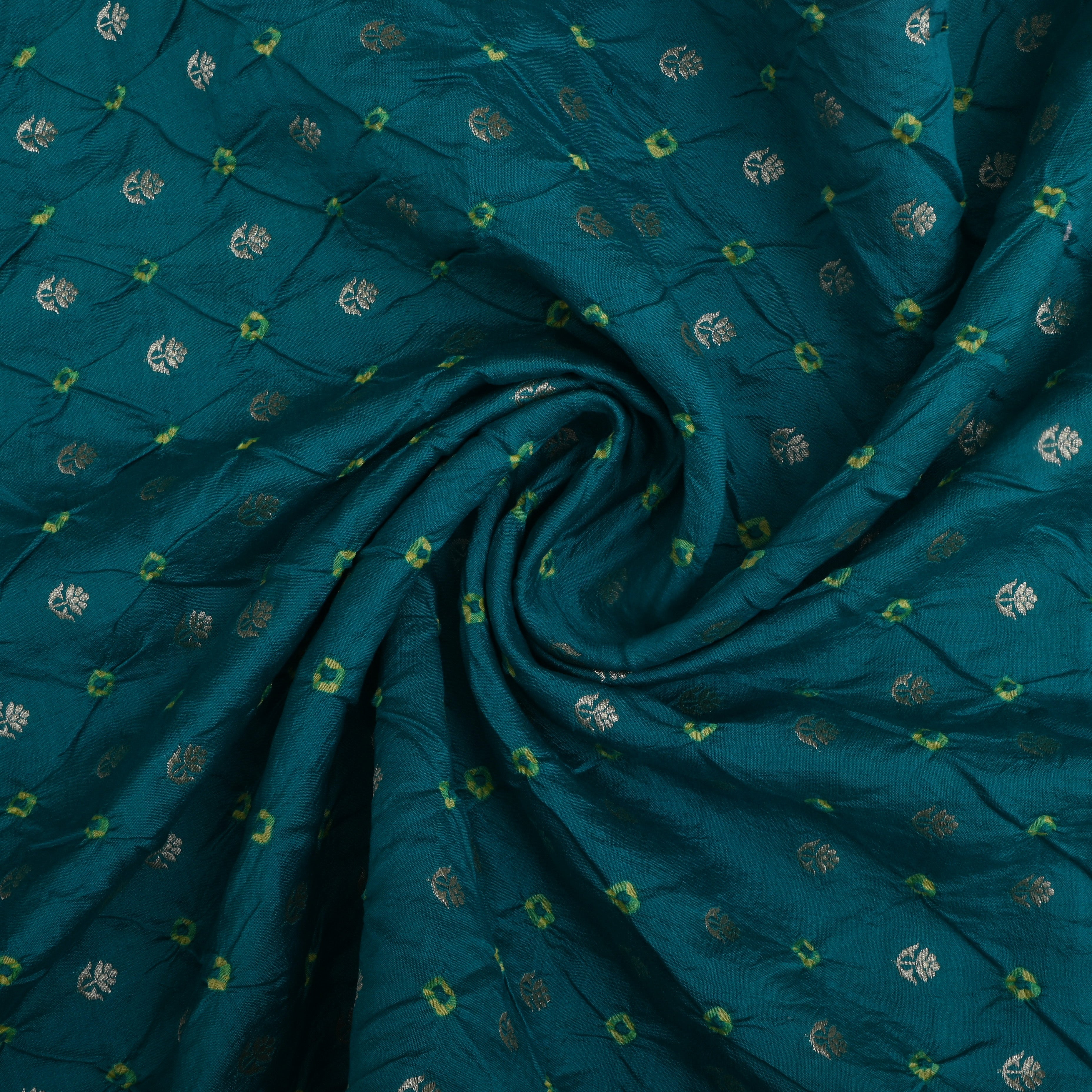 Sacramento Green Floral Bandhani Silk Fabric