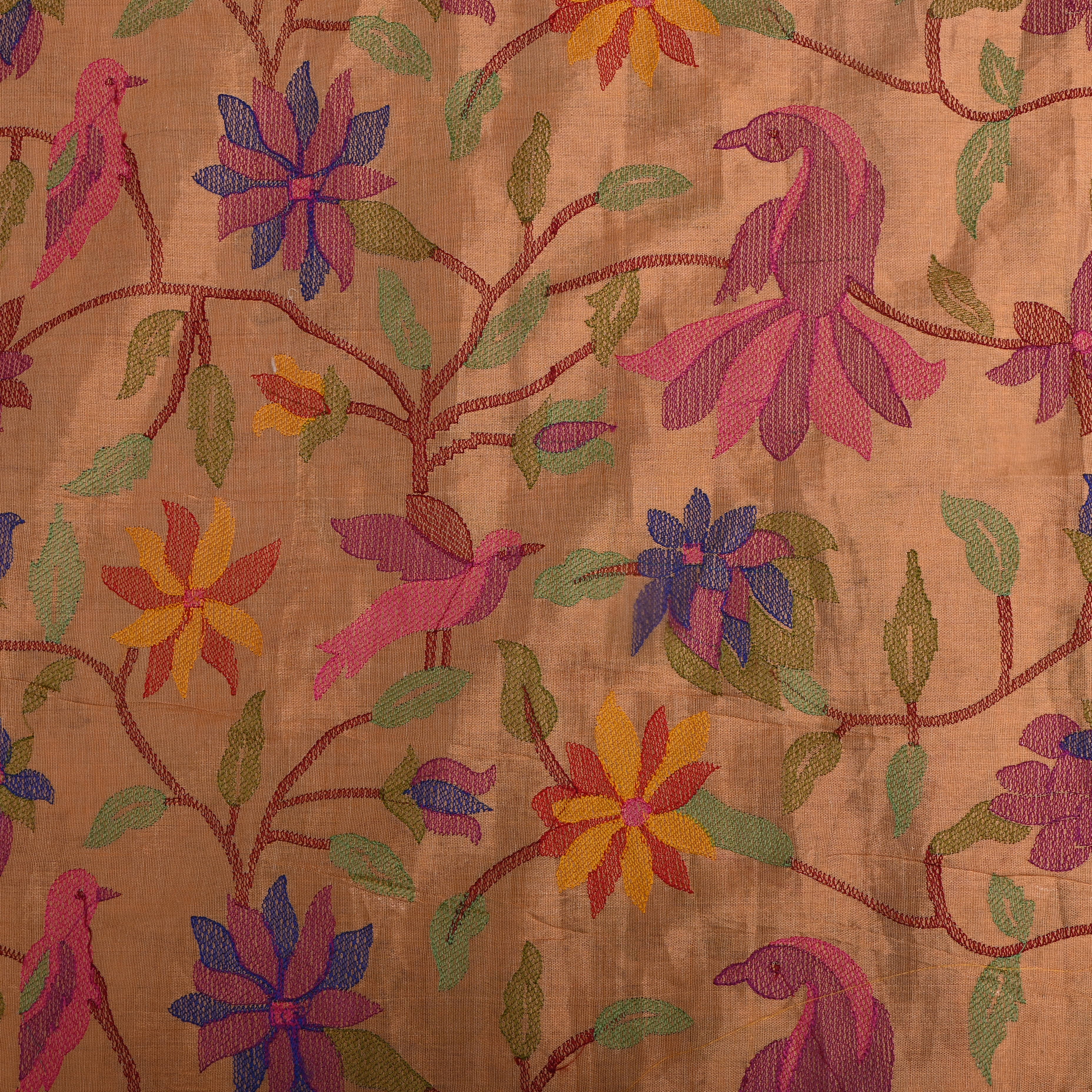 Golden Cream Thread Work Tissue Fabric