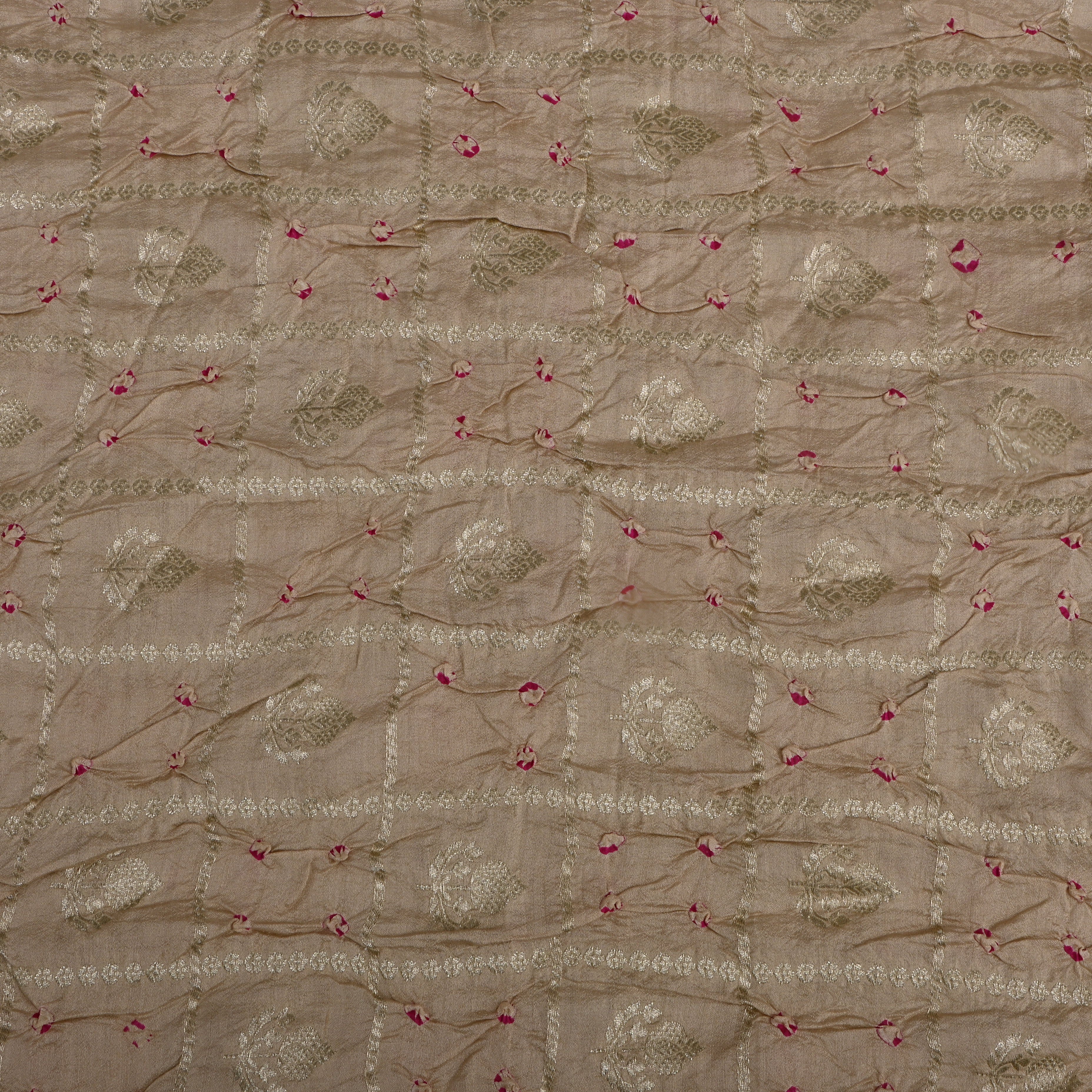 Pastel Beige Floral Zari Silk Fabric
