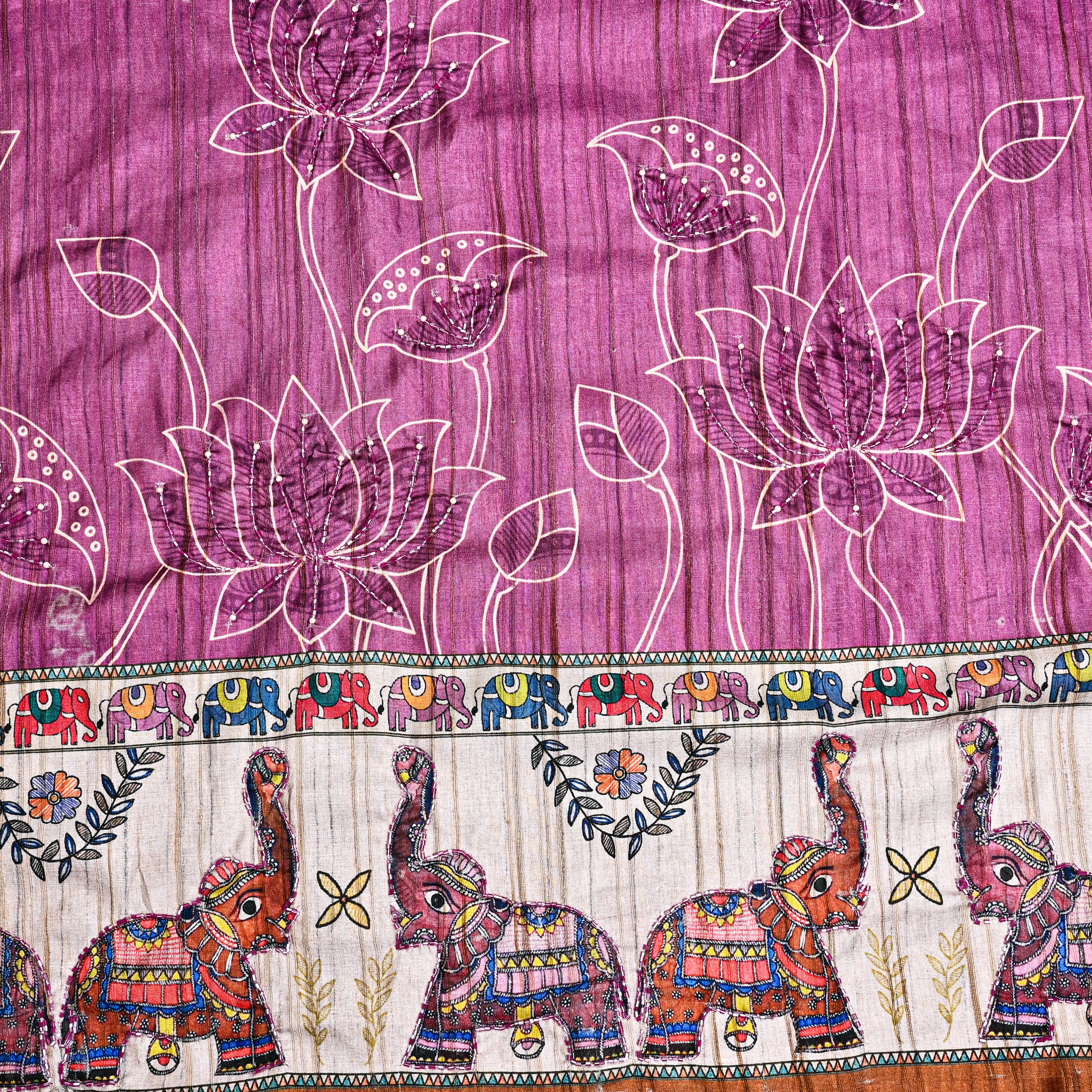 Orchid Silk Fabric With Embroidery