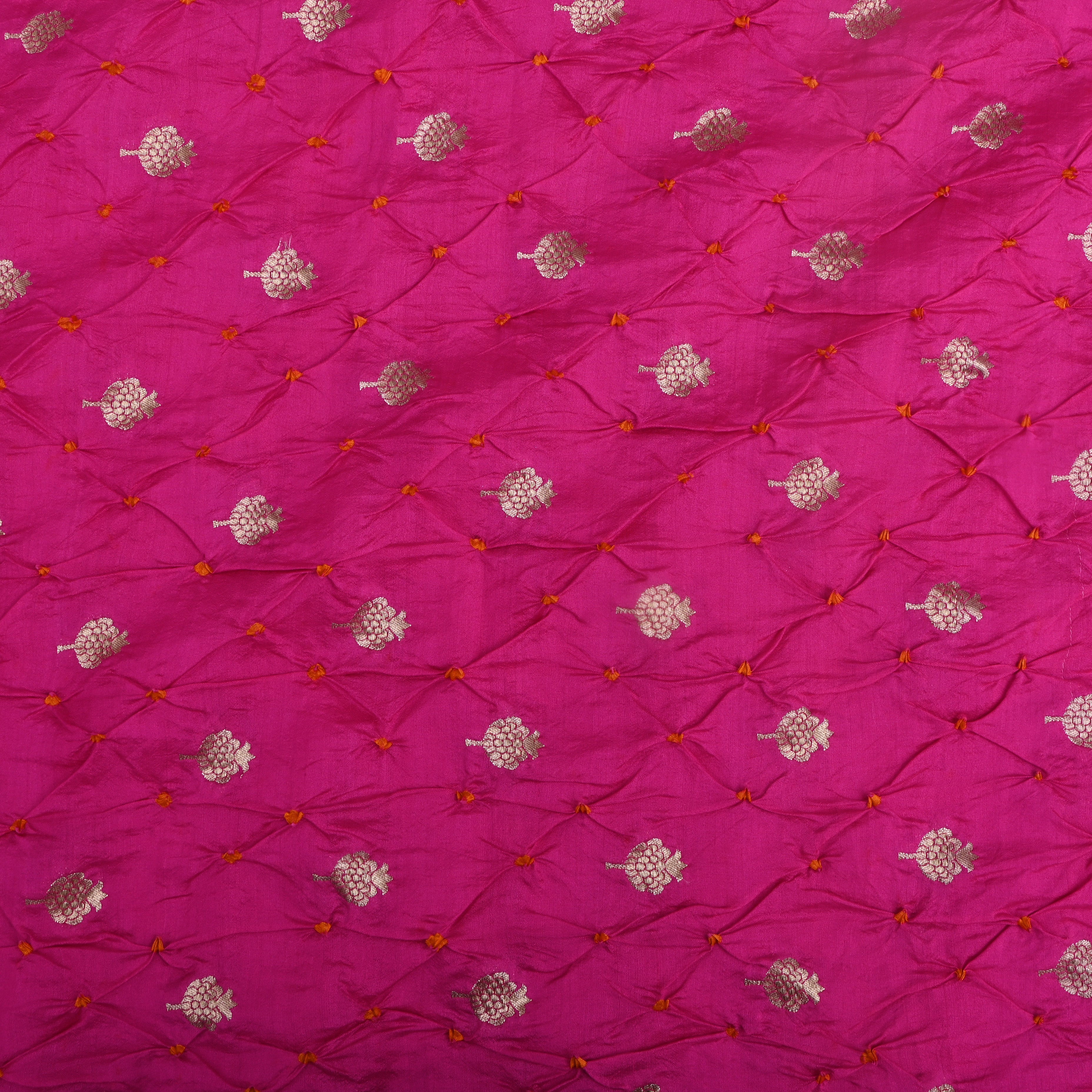 Hot Pink Floral Bandhani Silk Fabric