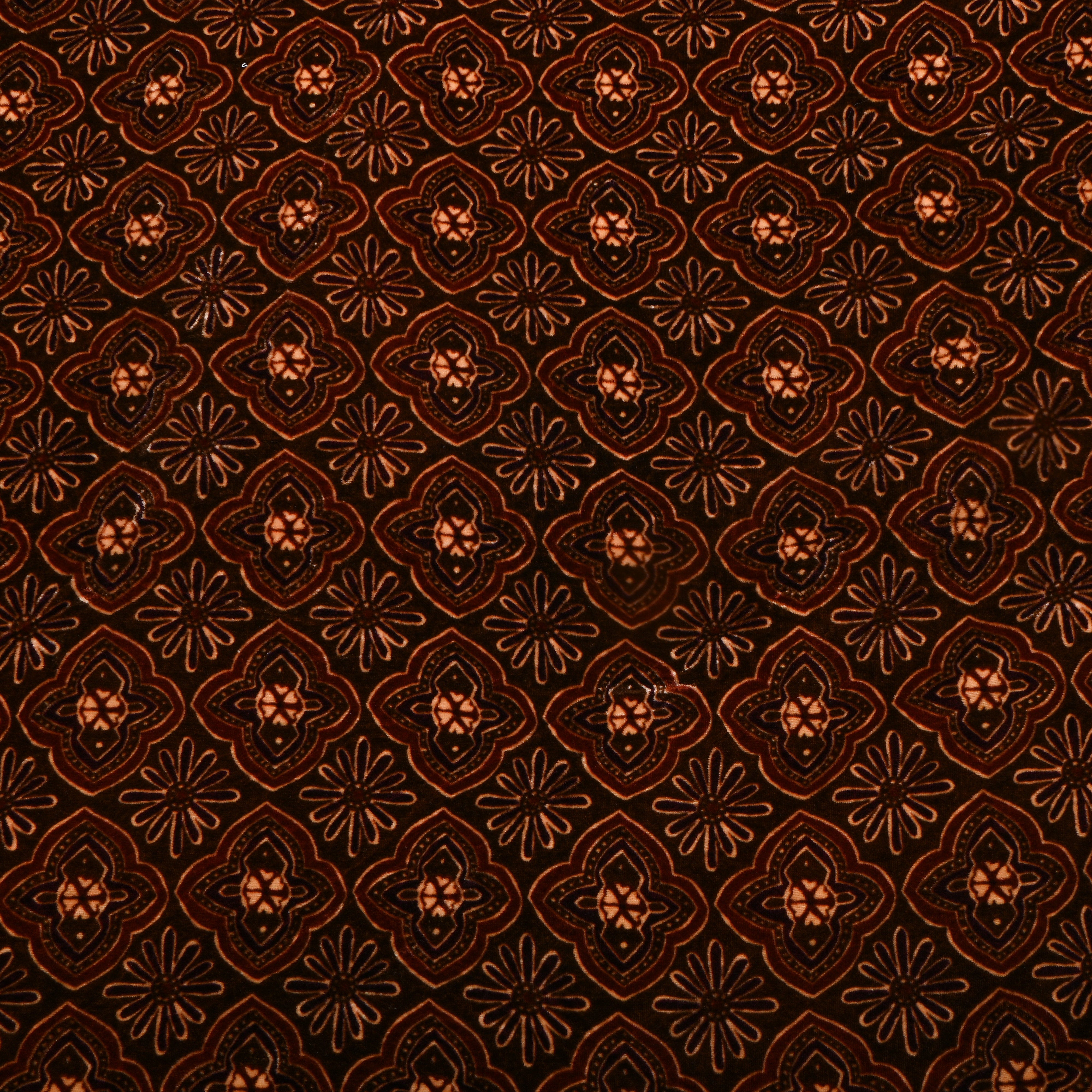 Dark Brown Batik Ceplok Printed Velvet Fabric