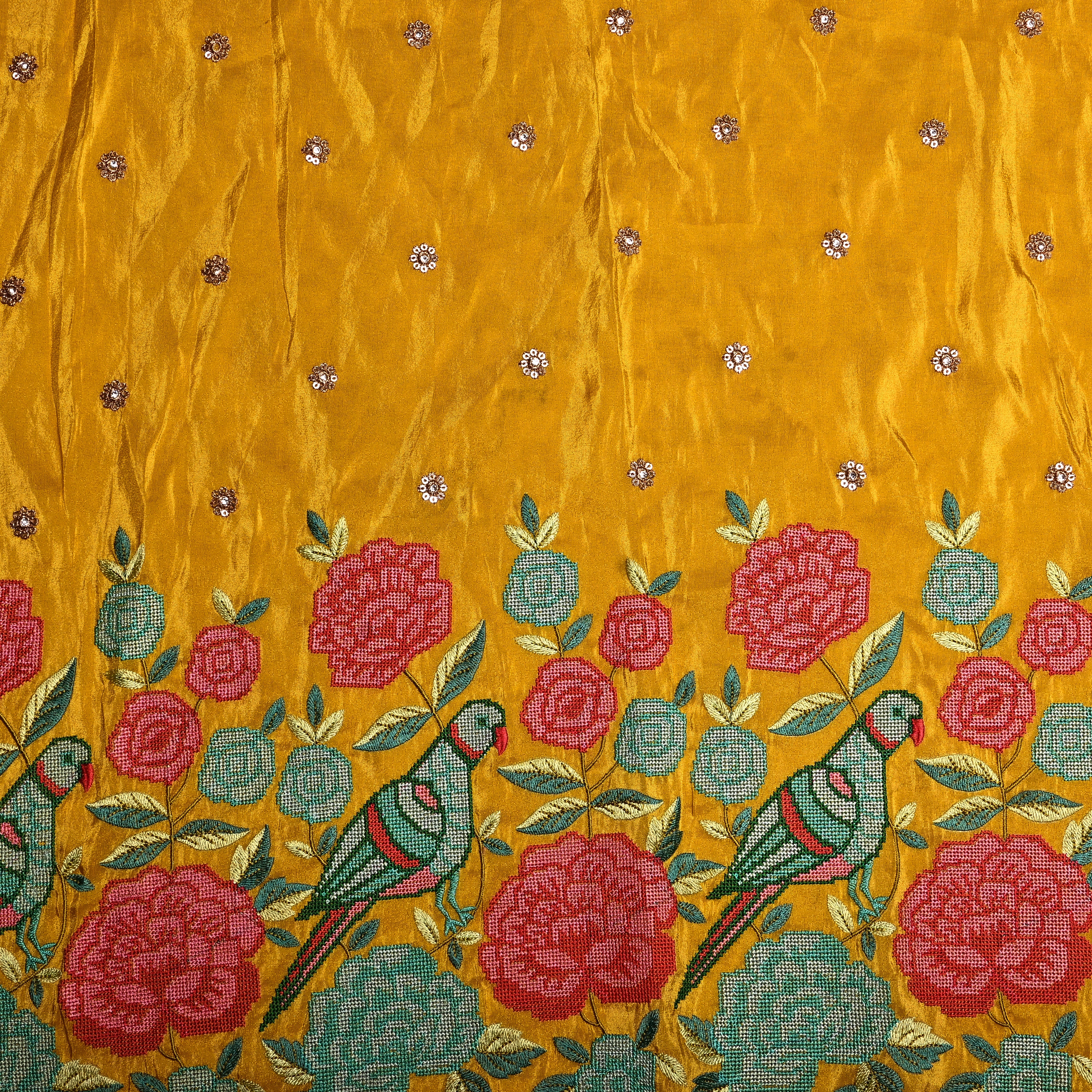 Mustard Yellow Tissue With Petit Point Embroidery