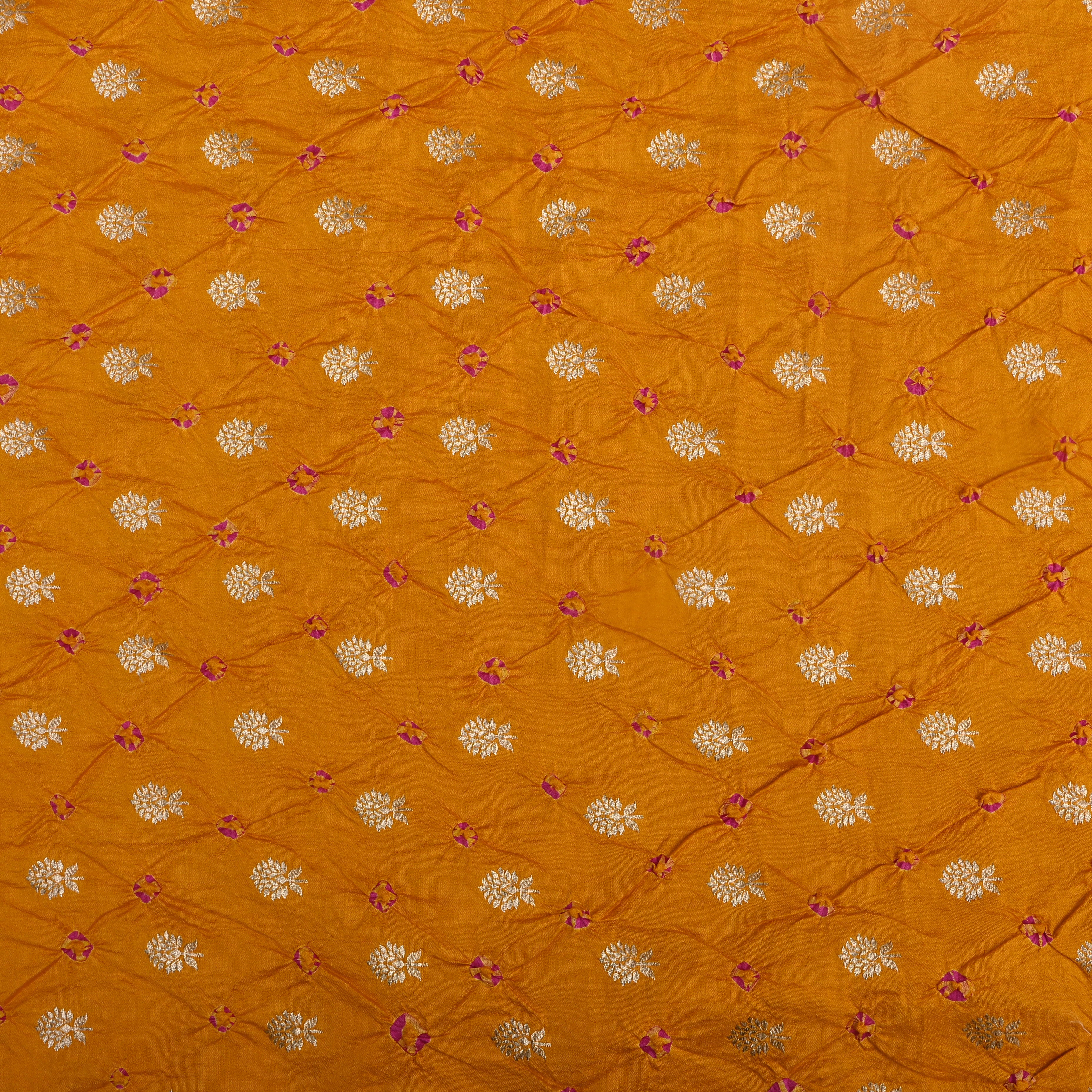 Mustard Yellow Floral Bandhani Silk Fabric