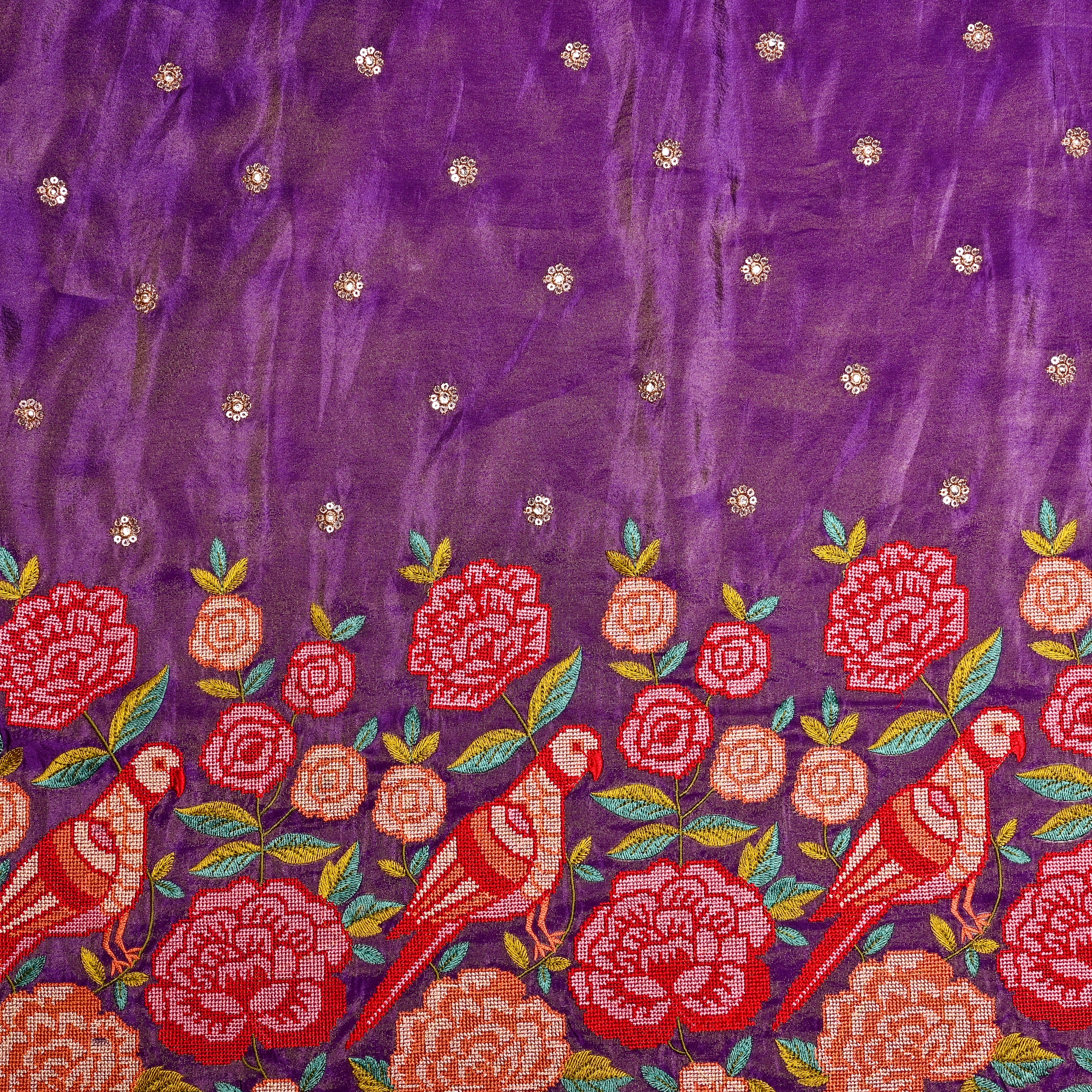 Purple Tissue Fabric With Petit Point Embroidery