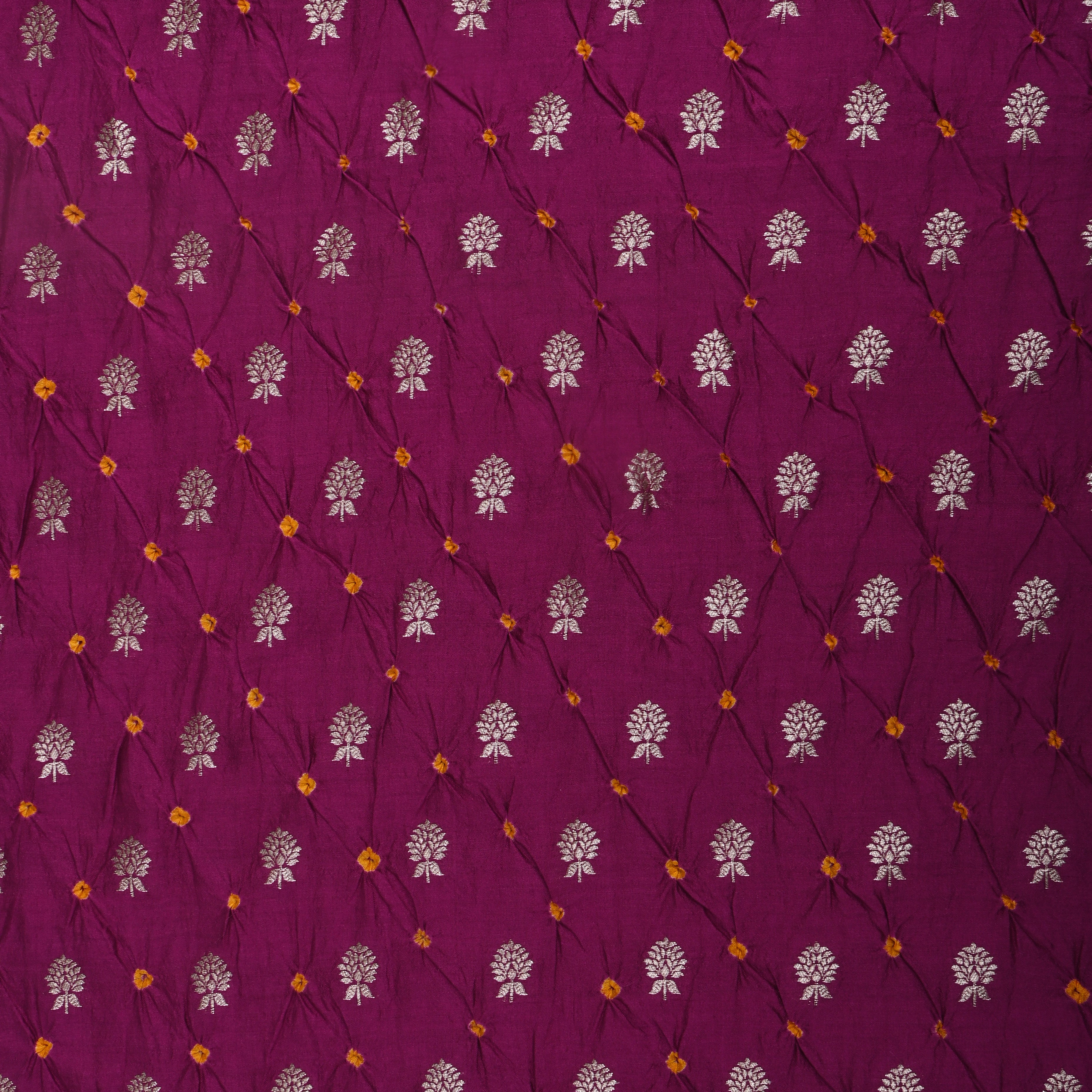 Magenta Purple Floral Bandhani Silk Fabric