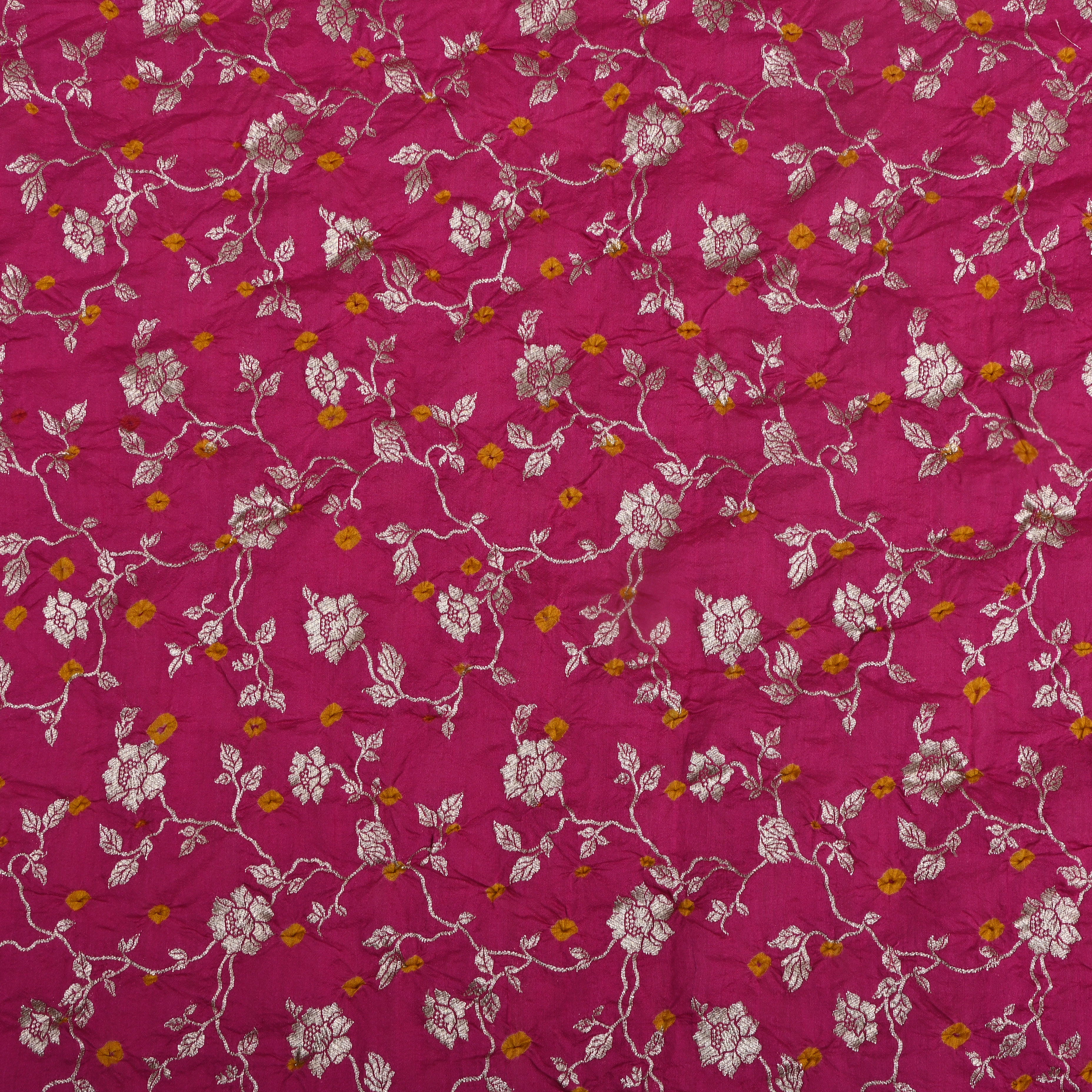 Hot Pink Floral Bandhani Silk Fabric