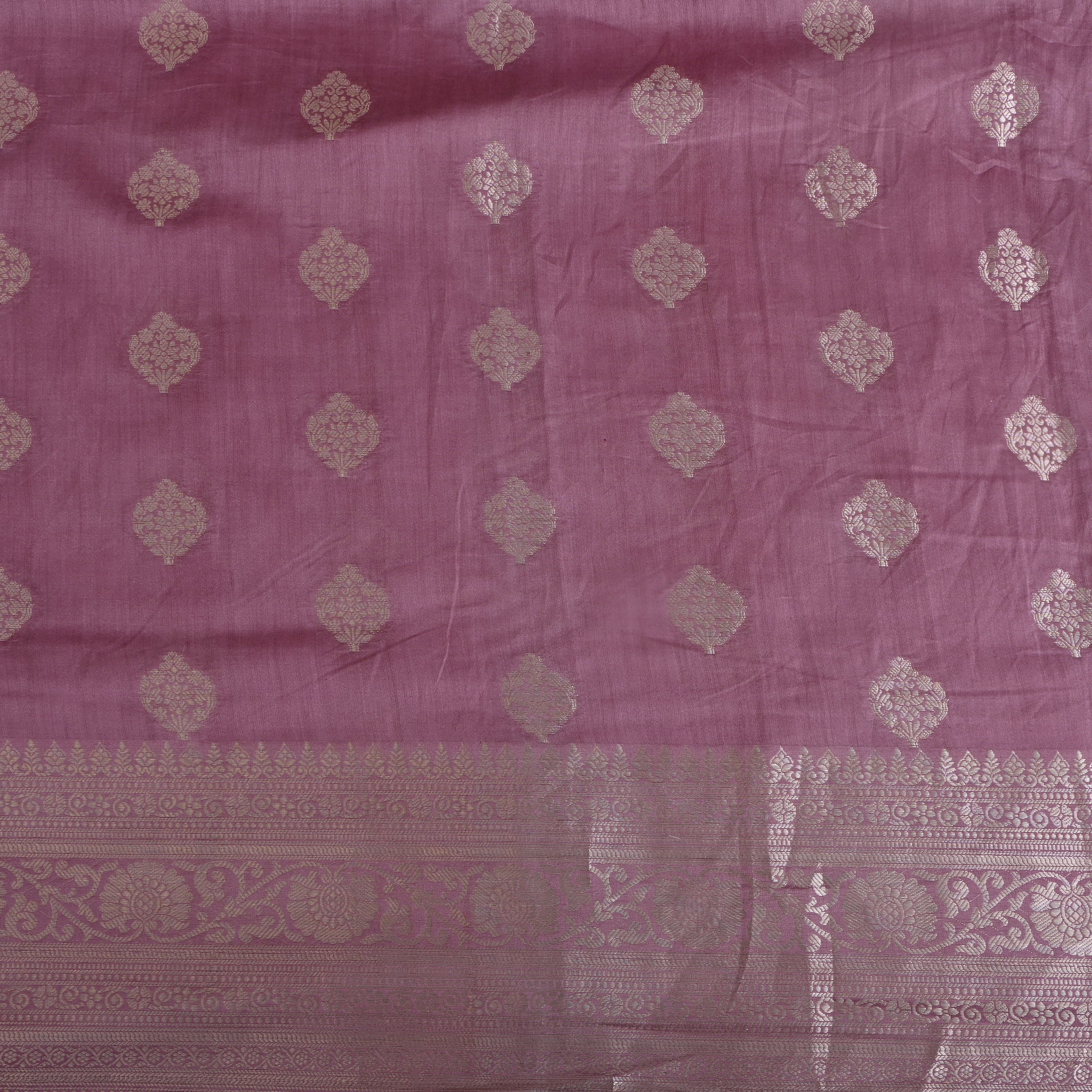 Pastel Dusty Pink Floral Silver Zari Silk Fabric