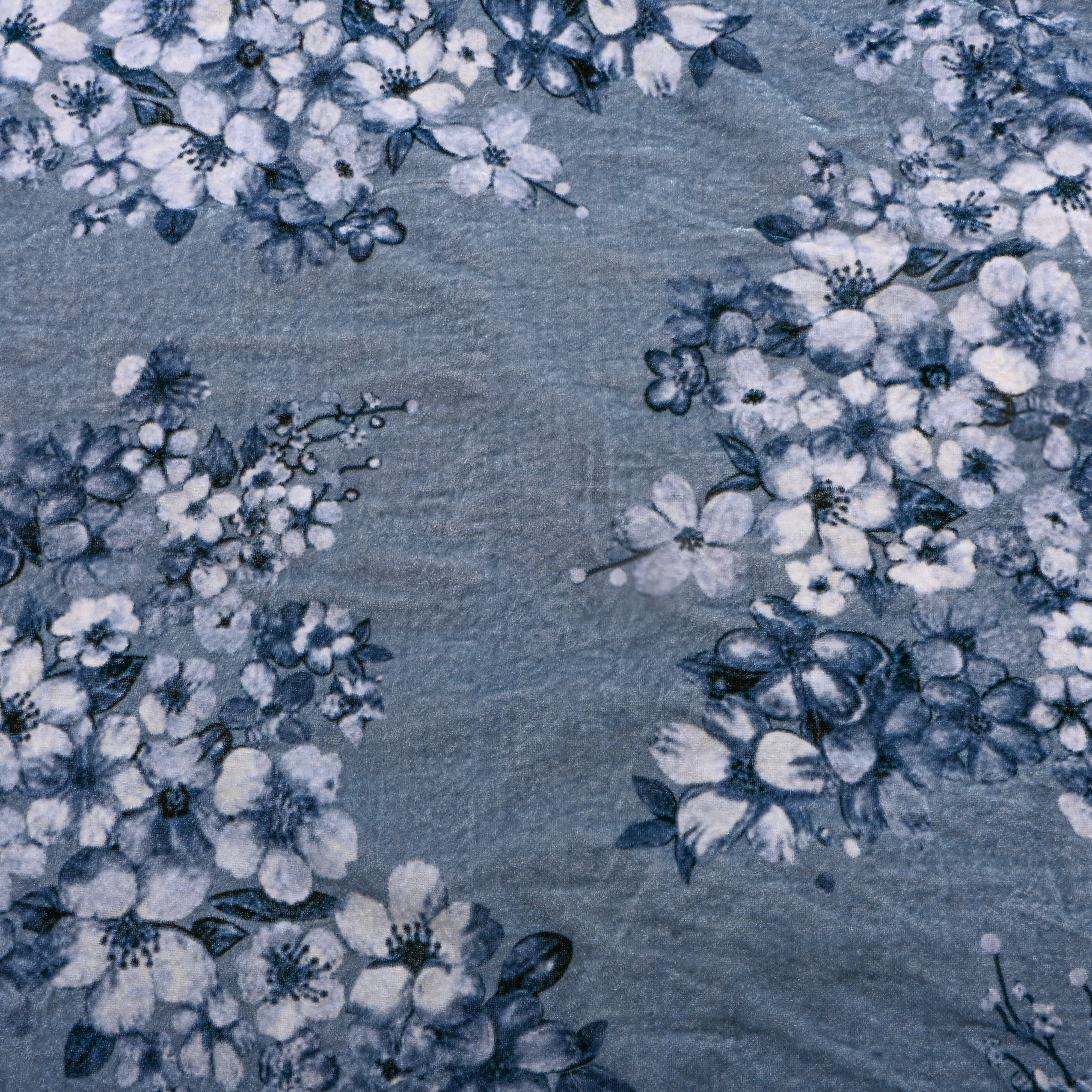 Soft Sky Blue Floral Velvet Fabric