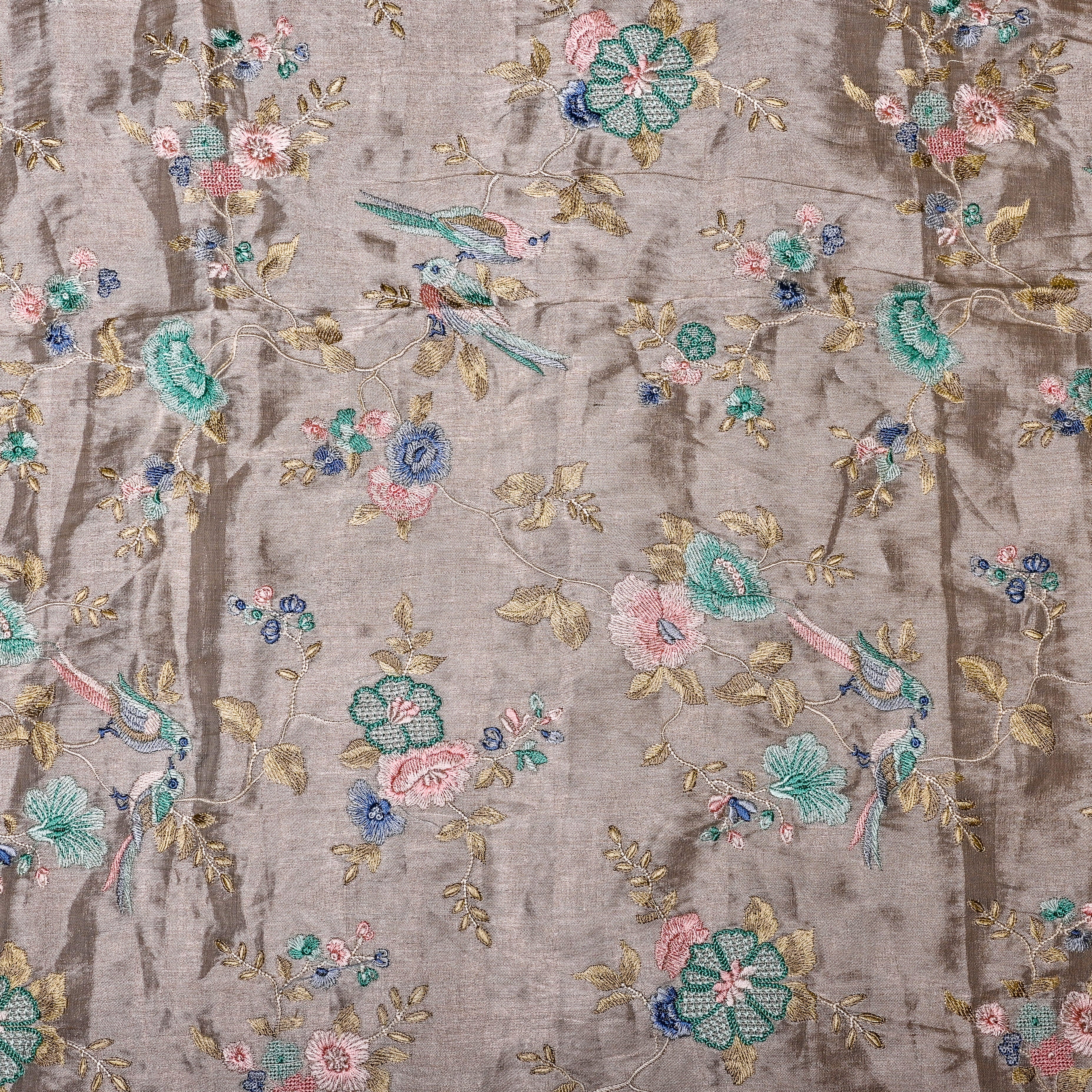 Silver Tissue Fabric With Embroidery