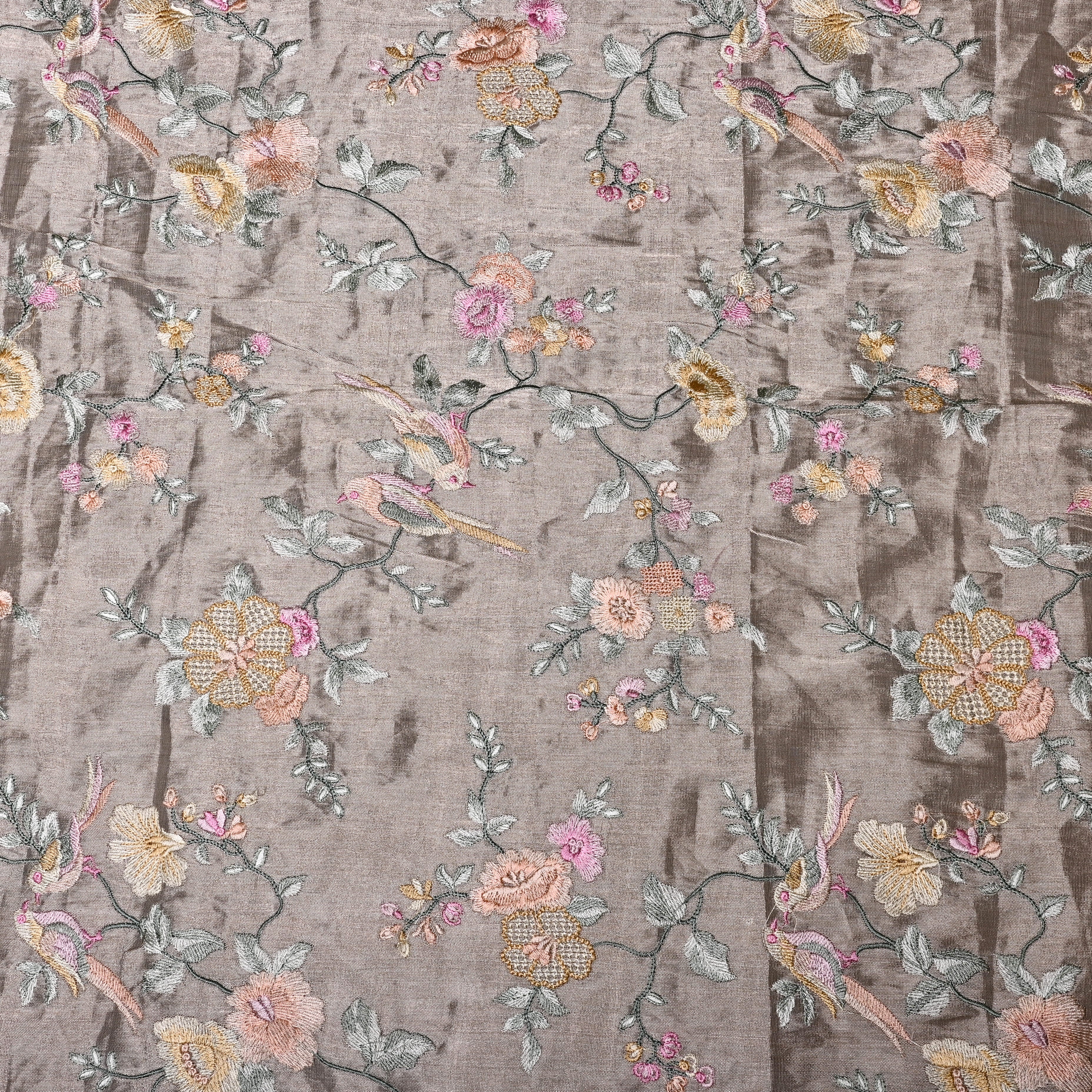 Quarter Silver Sand Tissue Fabric With Embroidery