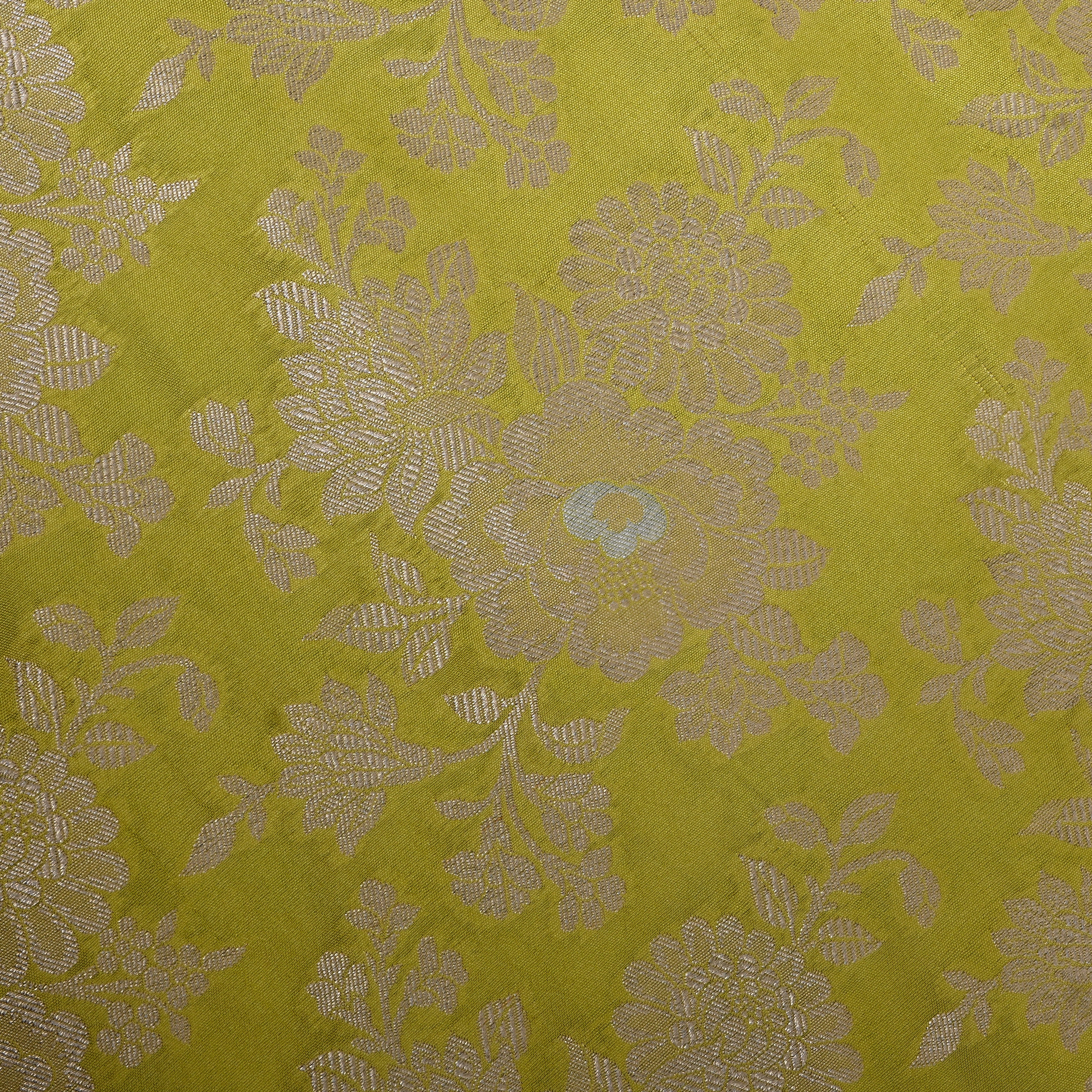 Chartreuse Green Golden Bloom Jamawar Silk