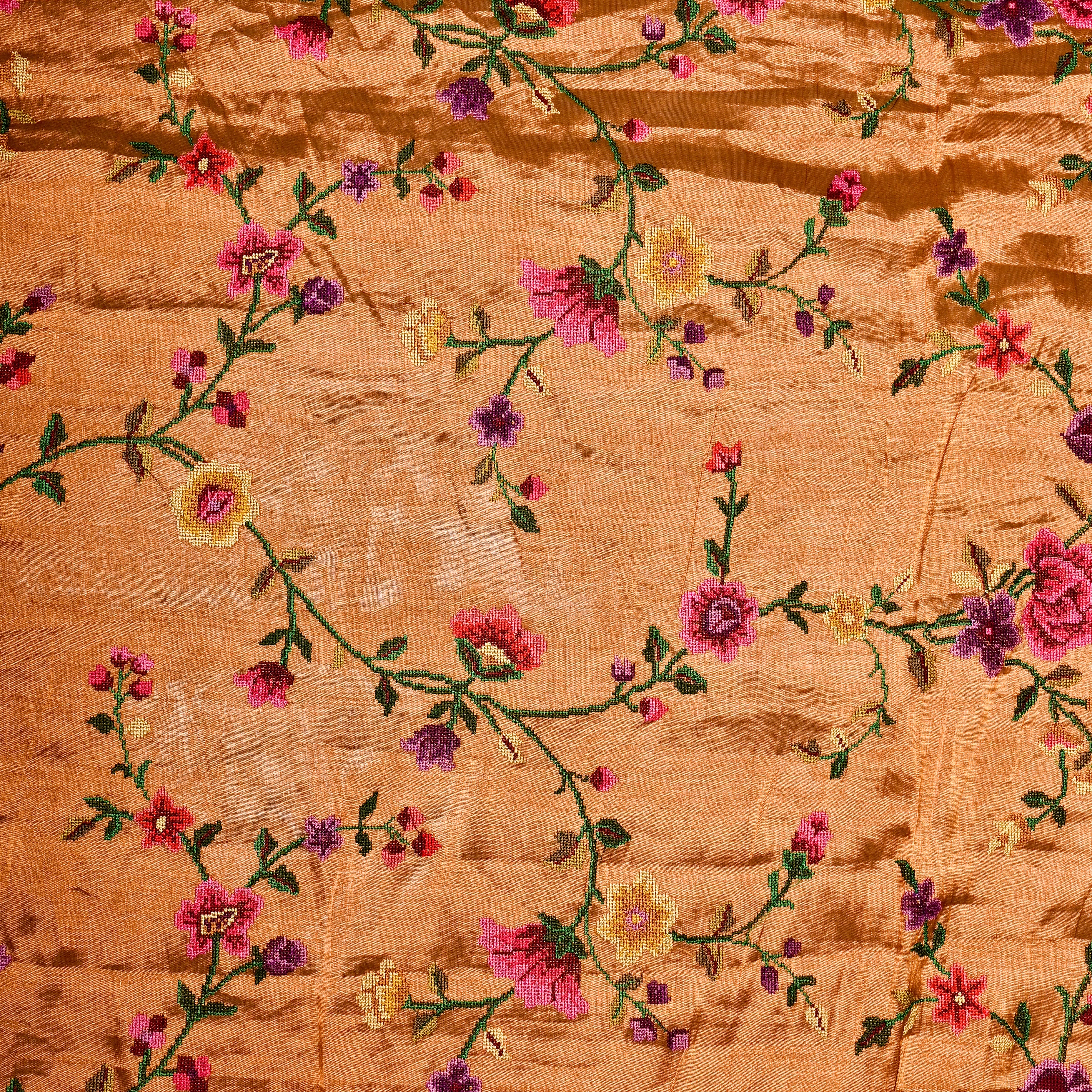 Gold Tissue Fabric With Petit Point Embroidery