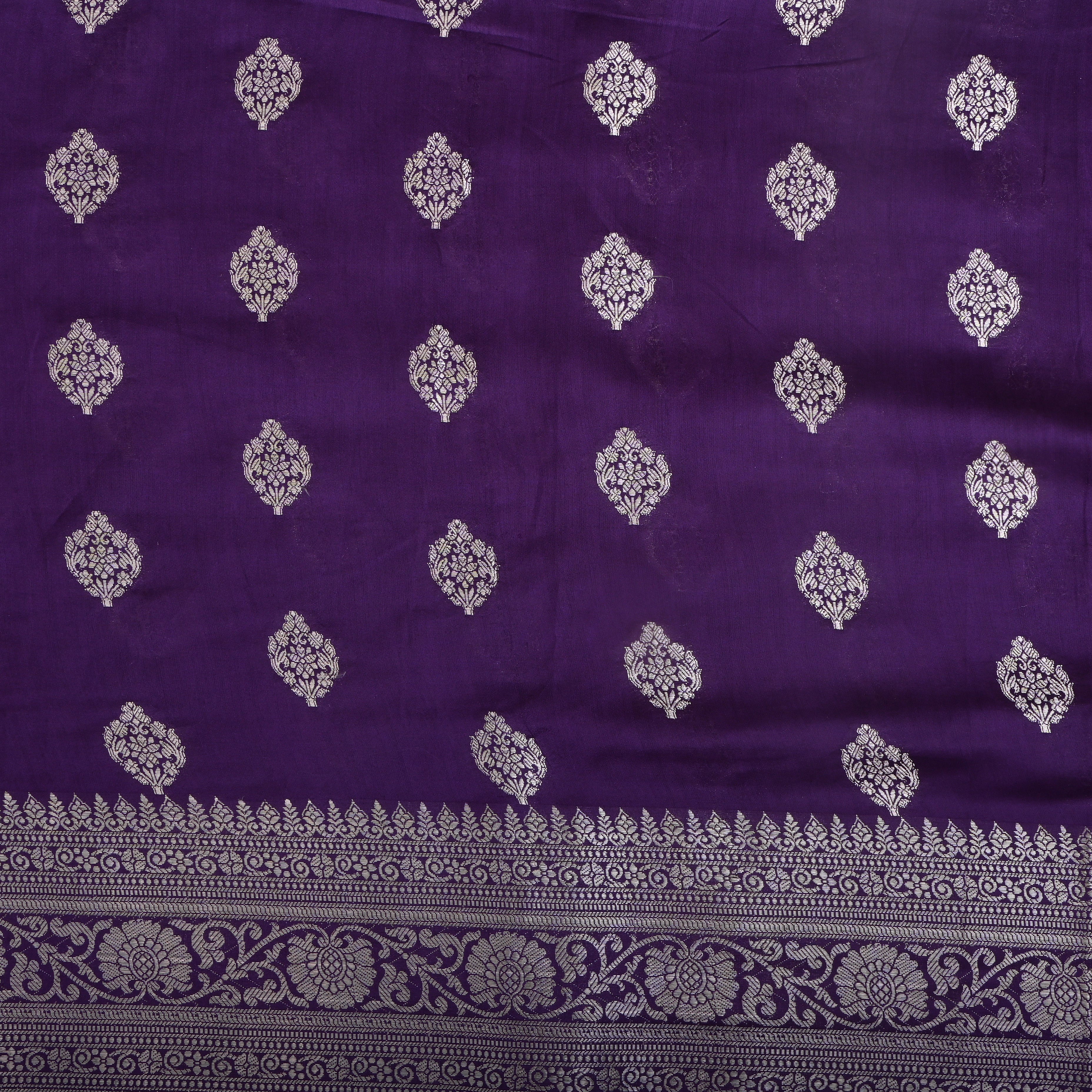 Dark Purple Zari Floral Silk Fabric