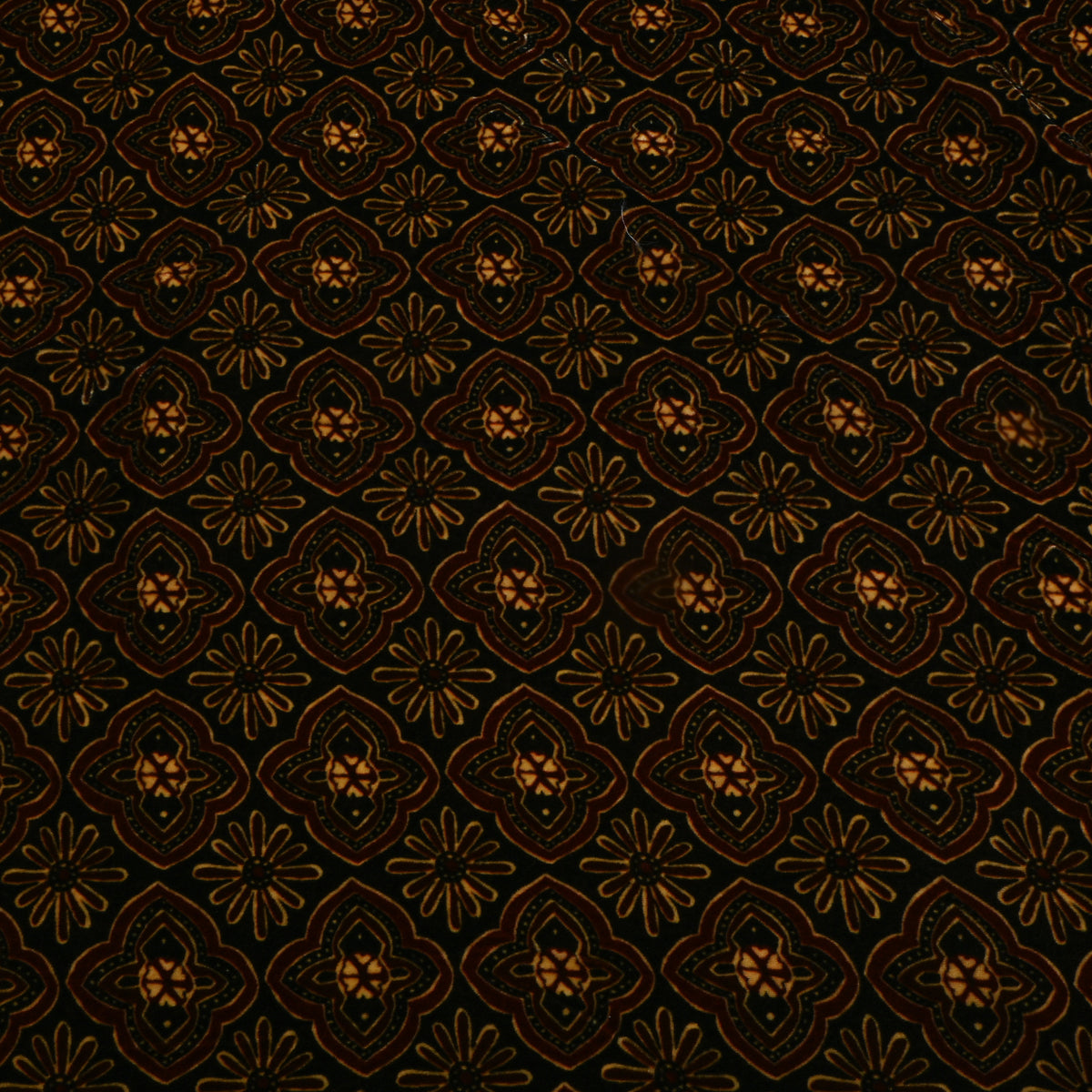 Midnight Black Batik Ceplok Printed Velvet Fabric