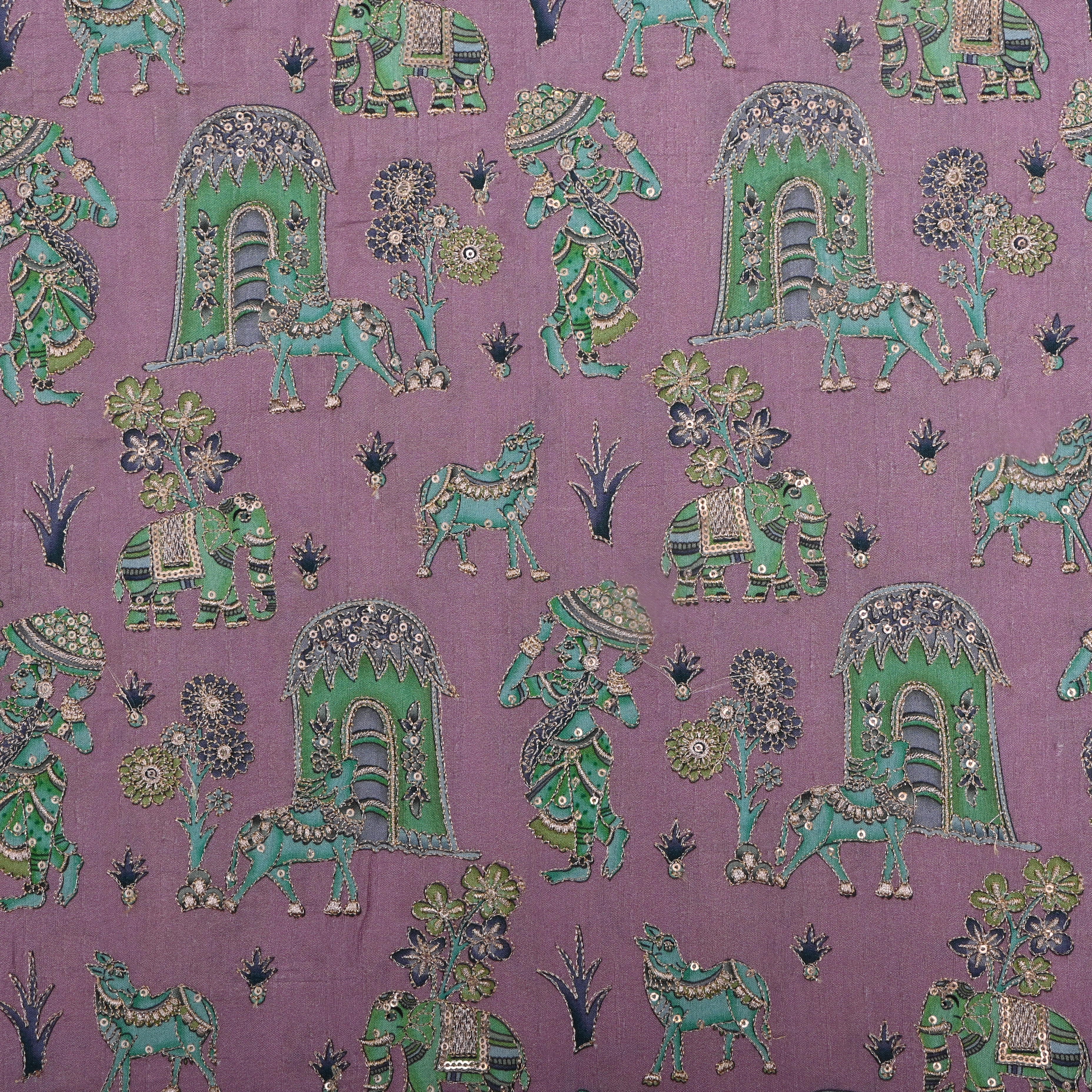 Light Lilac Figurative Print Silk Fabric