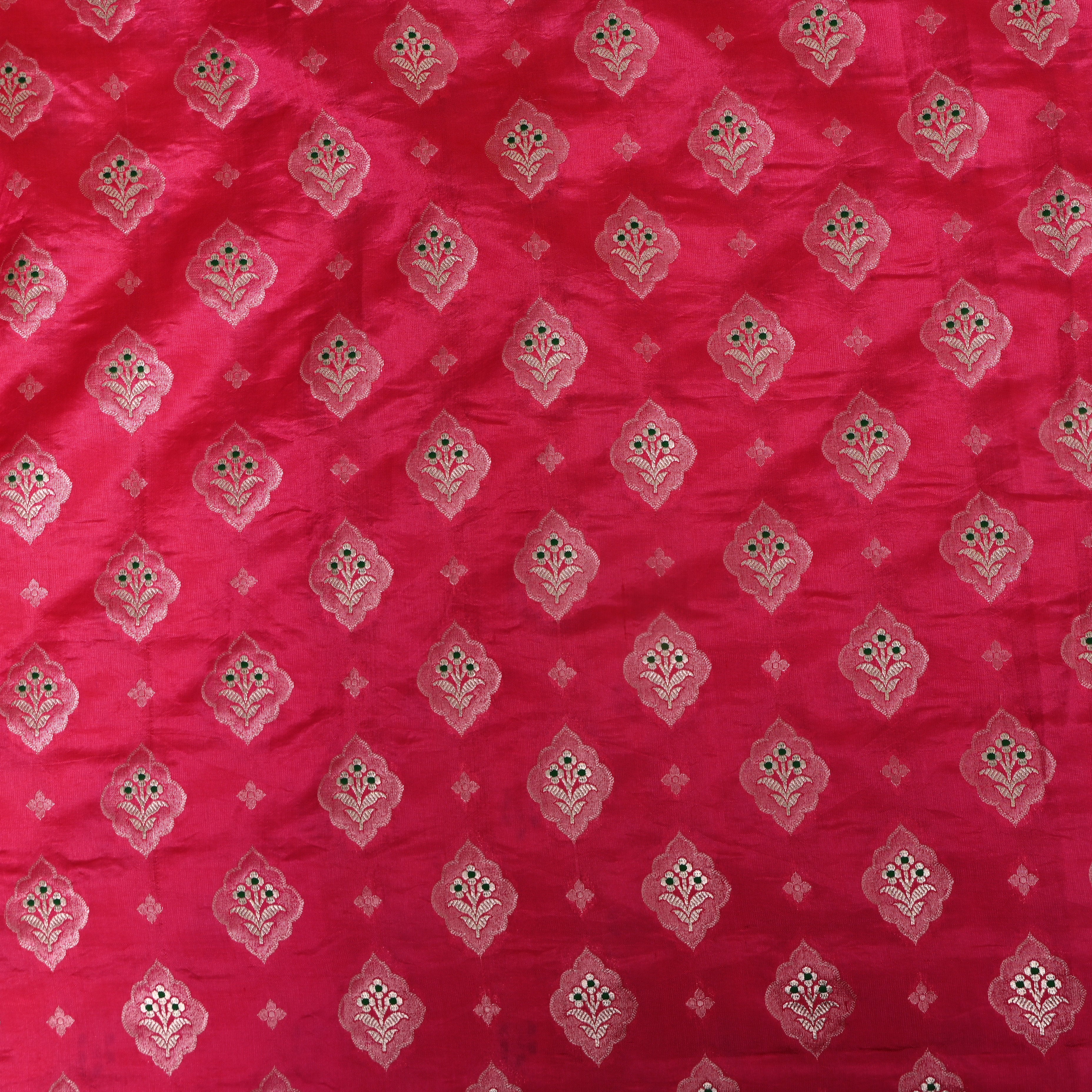 Rani Pink Jamawar With Woven Kalka Motifs