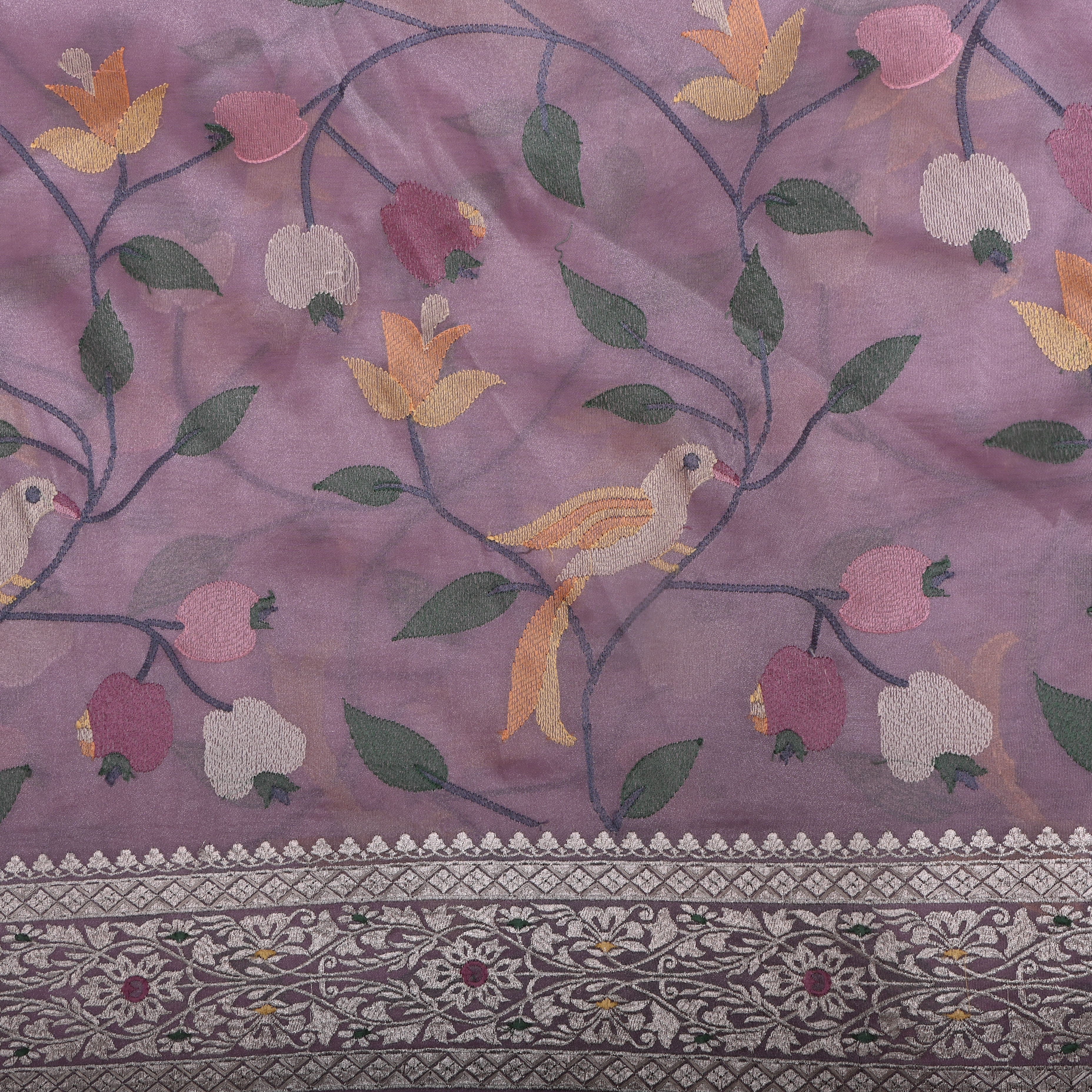 Heather Purple Thread Embroidered Tissue Fabric