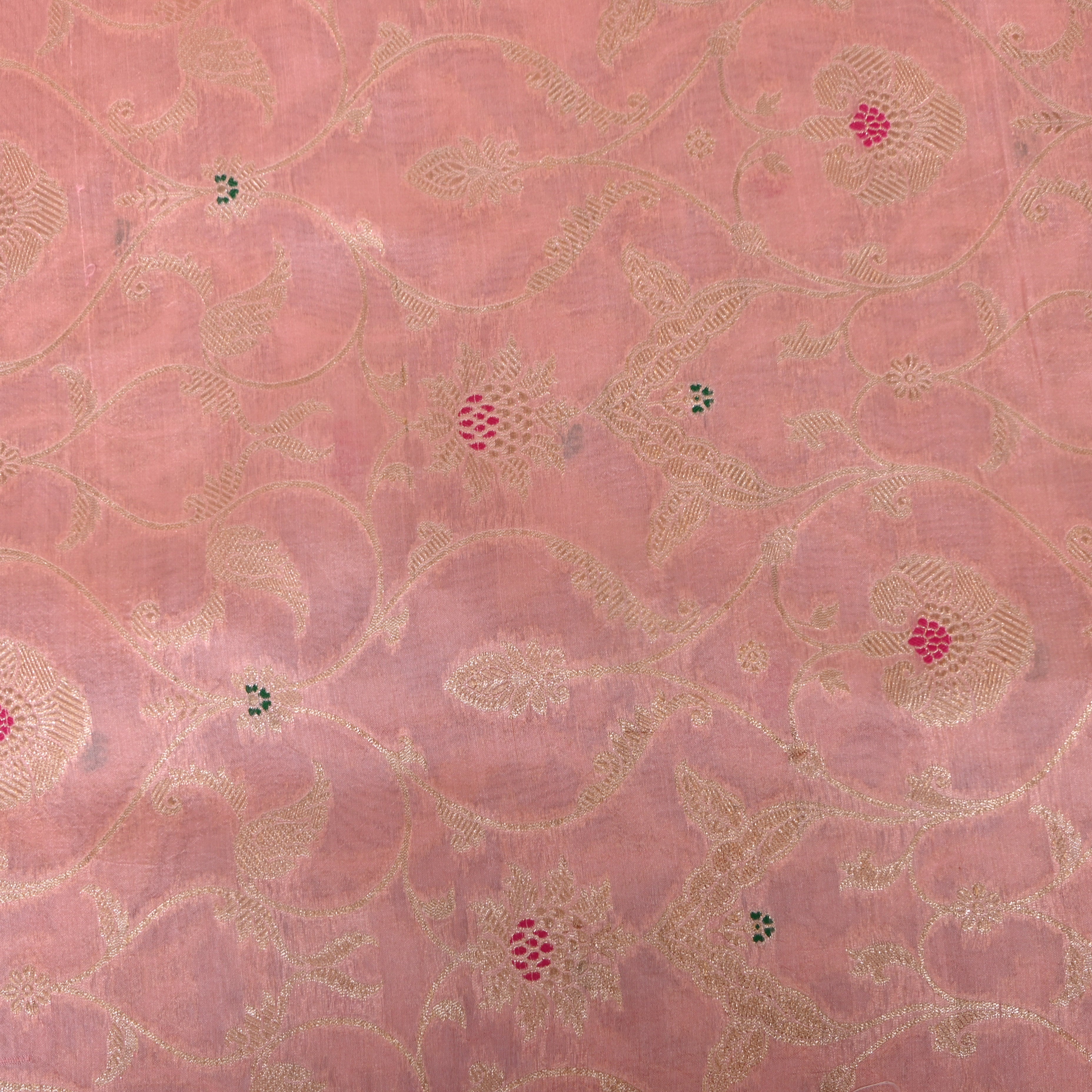 Blush Rose Jamawar With Woven Floral Vine And Pink Accents