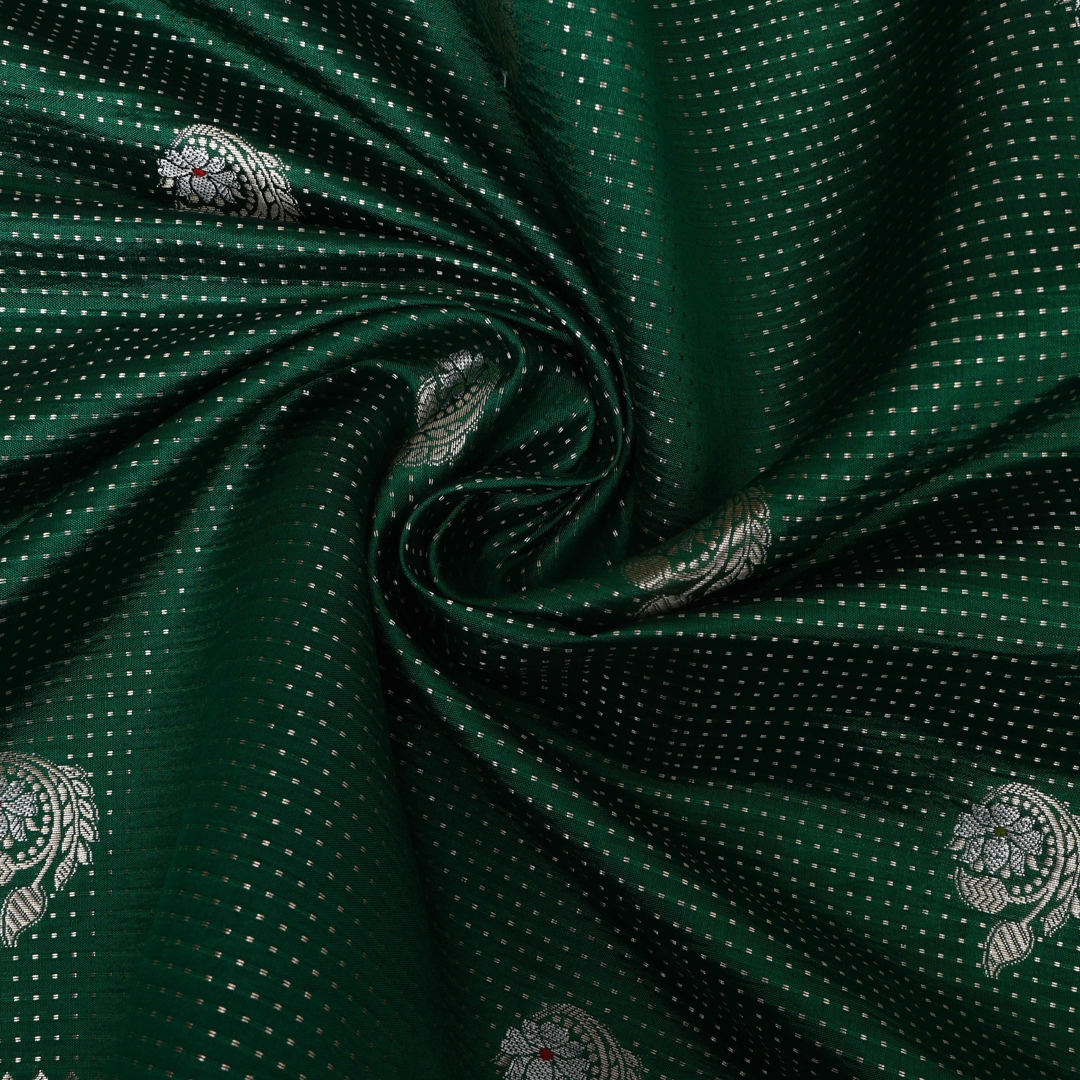 Bottle Green Jamawar With Woven Floral Butti And Ornate Border