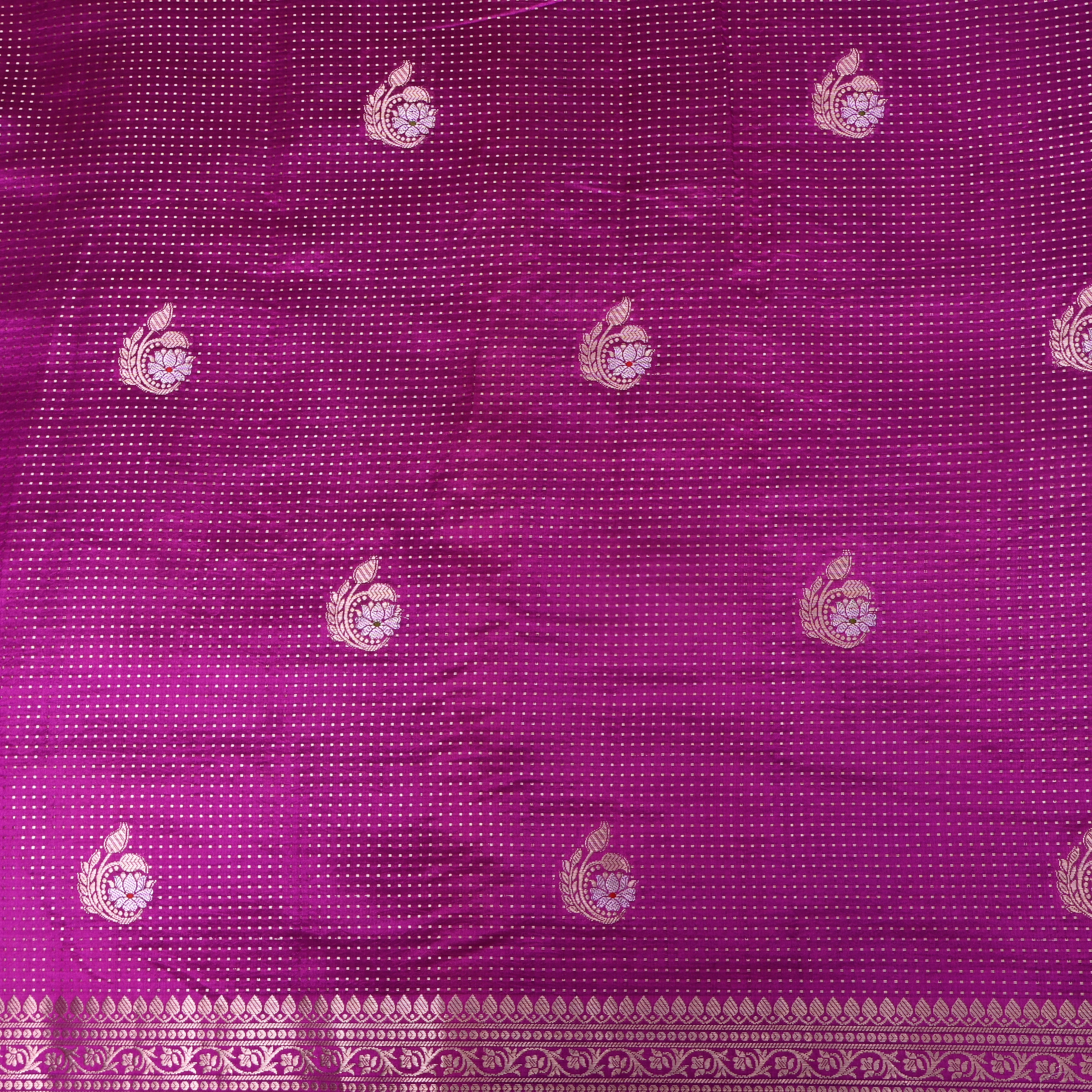 Deep Magenta Jamawar With Woven Floral Butti And Ornate Border