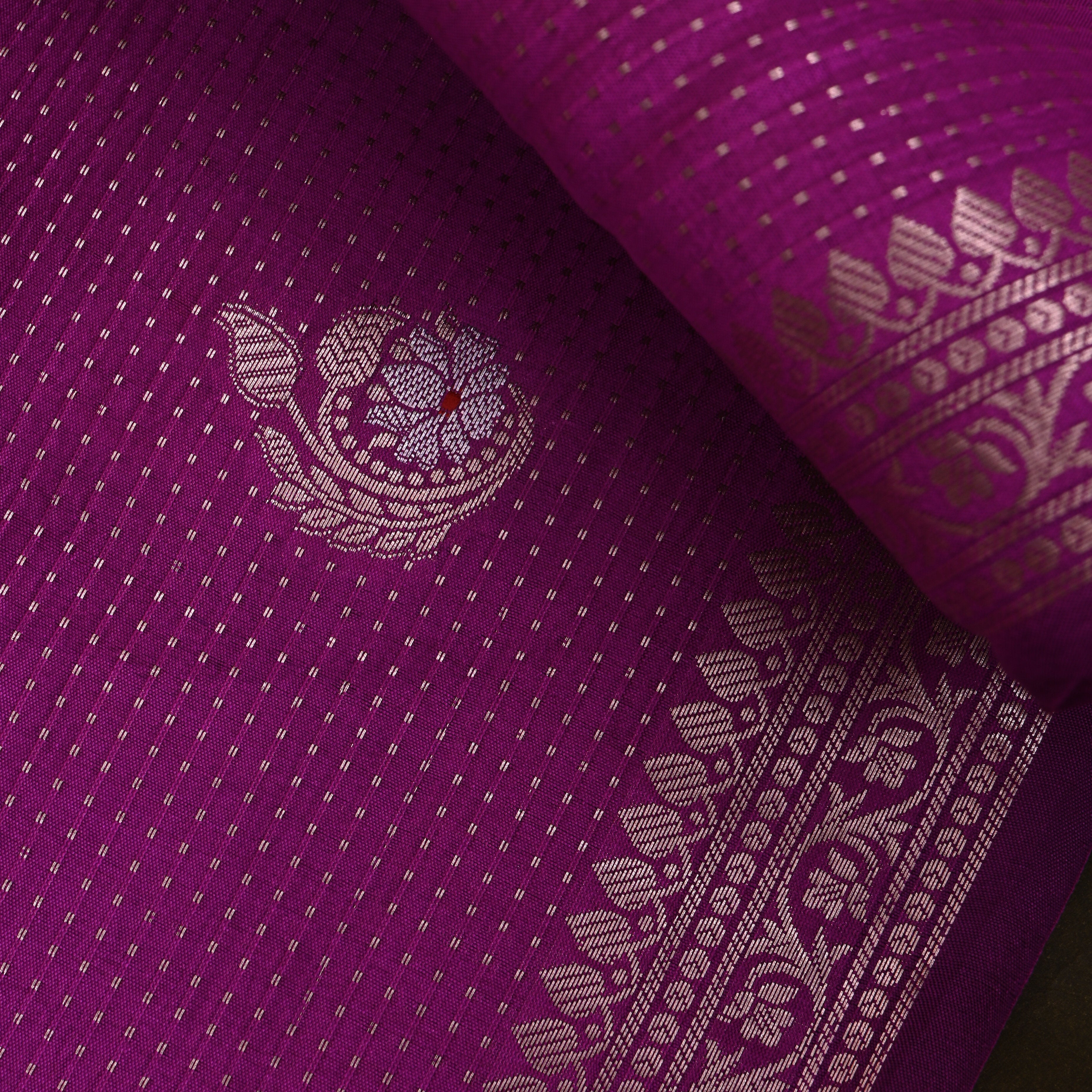 Deep Magenta Jamawar With Woven Floral Butti And Ornate Border