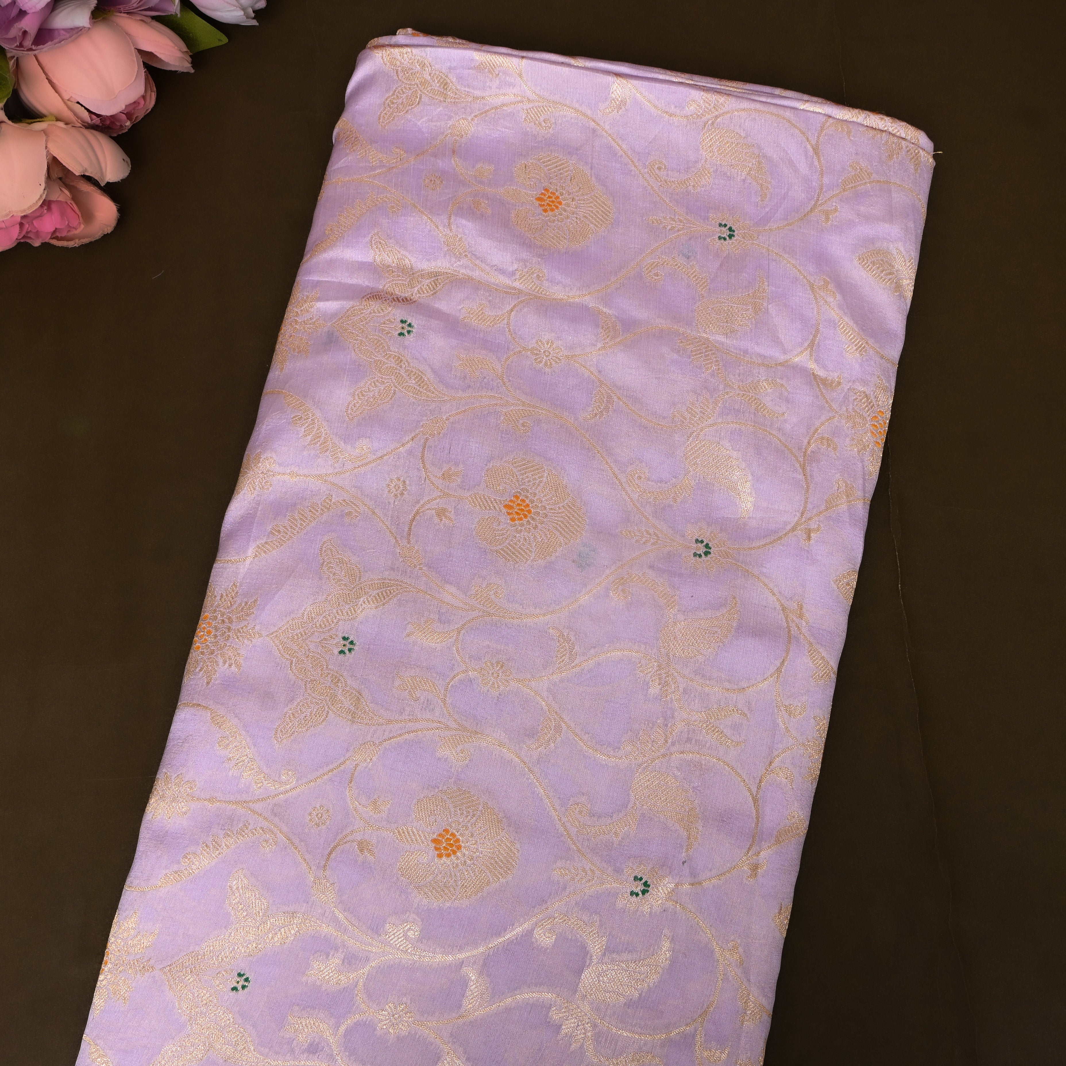 Lavender Jamawar Silk With Woven Floral Vine And Accents