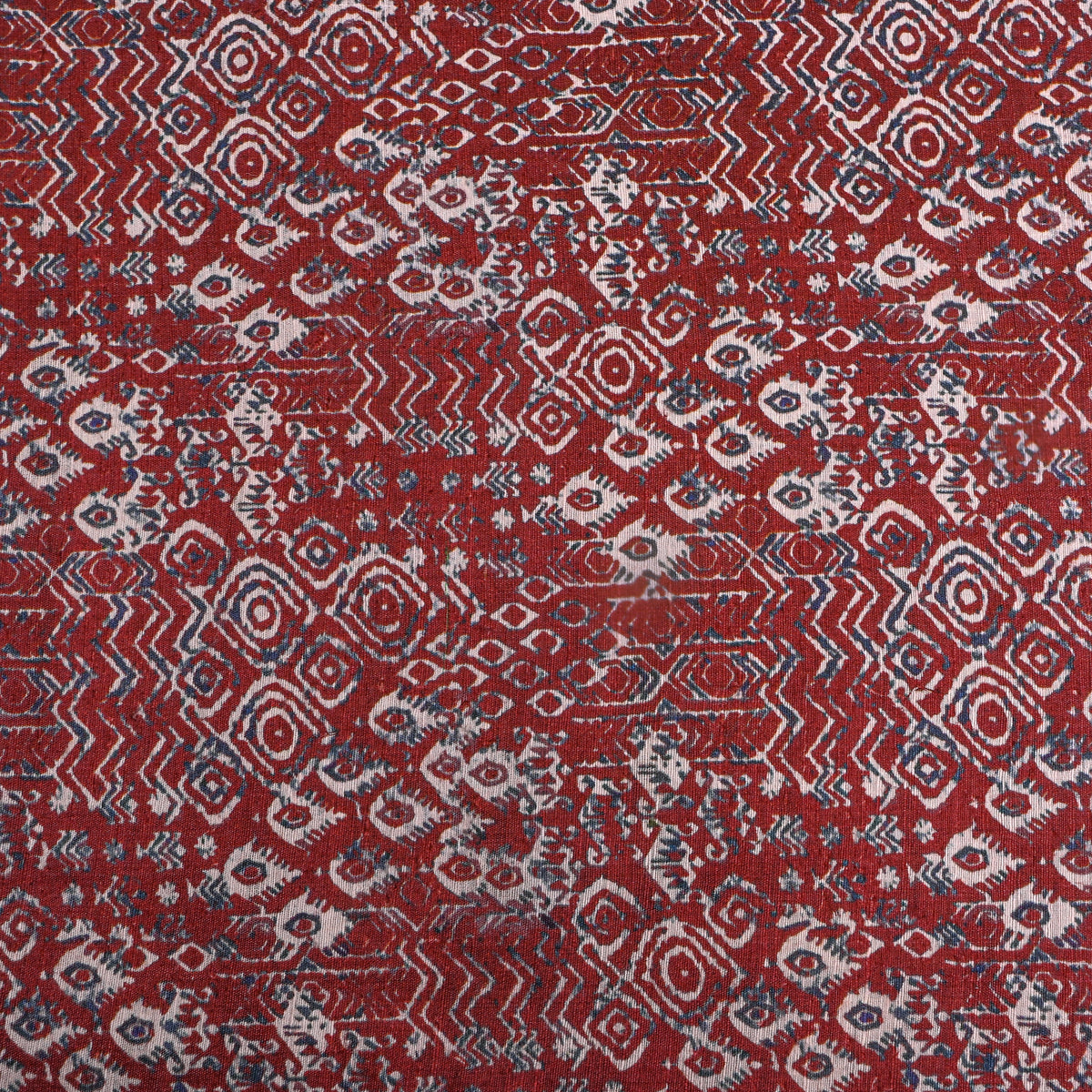 Brick Red Tribal Print Matka Silk Fabric