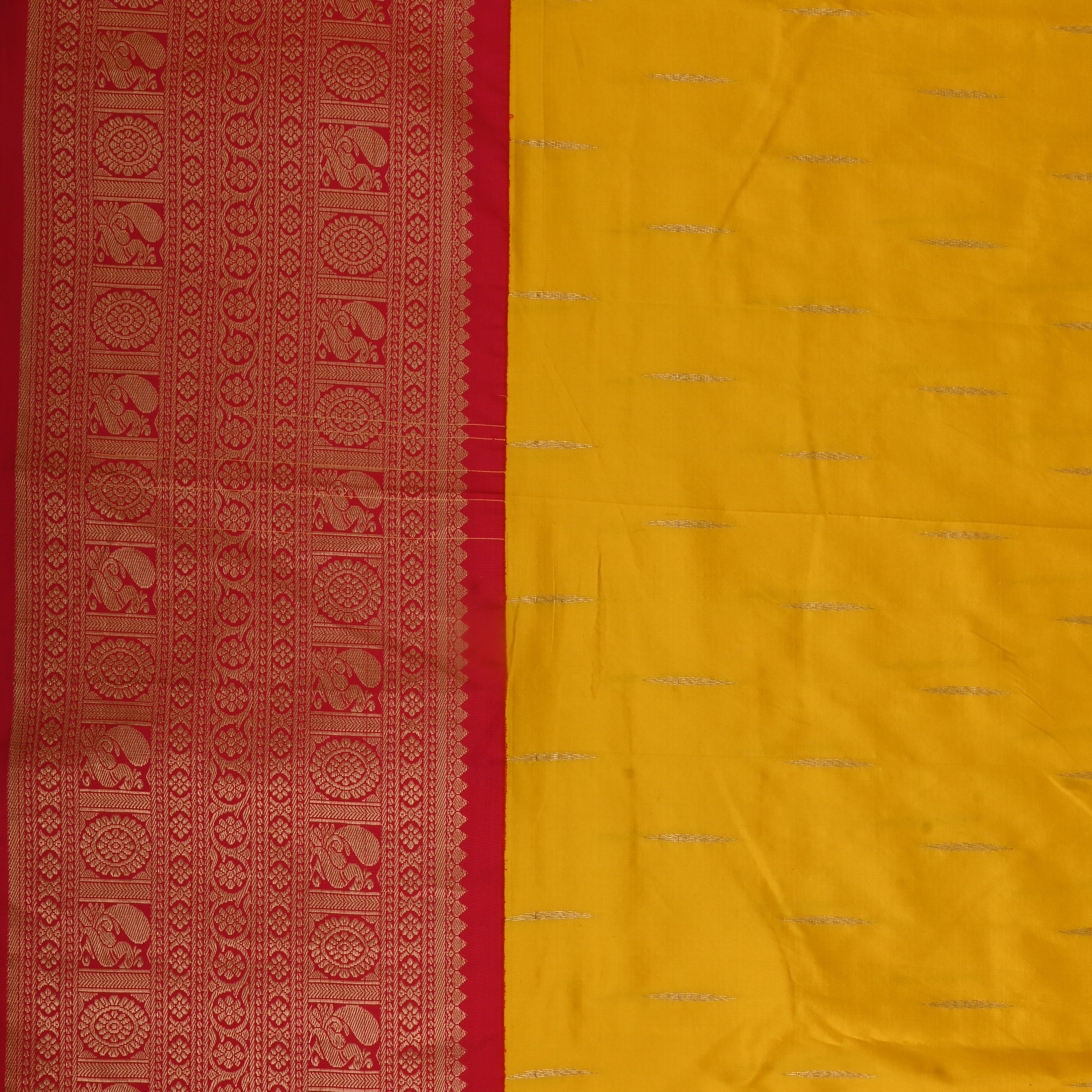 Yellow Orange Silk Fabric With Banarasi Border
