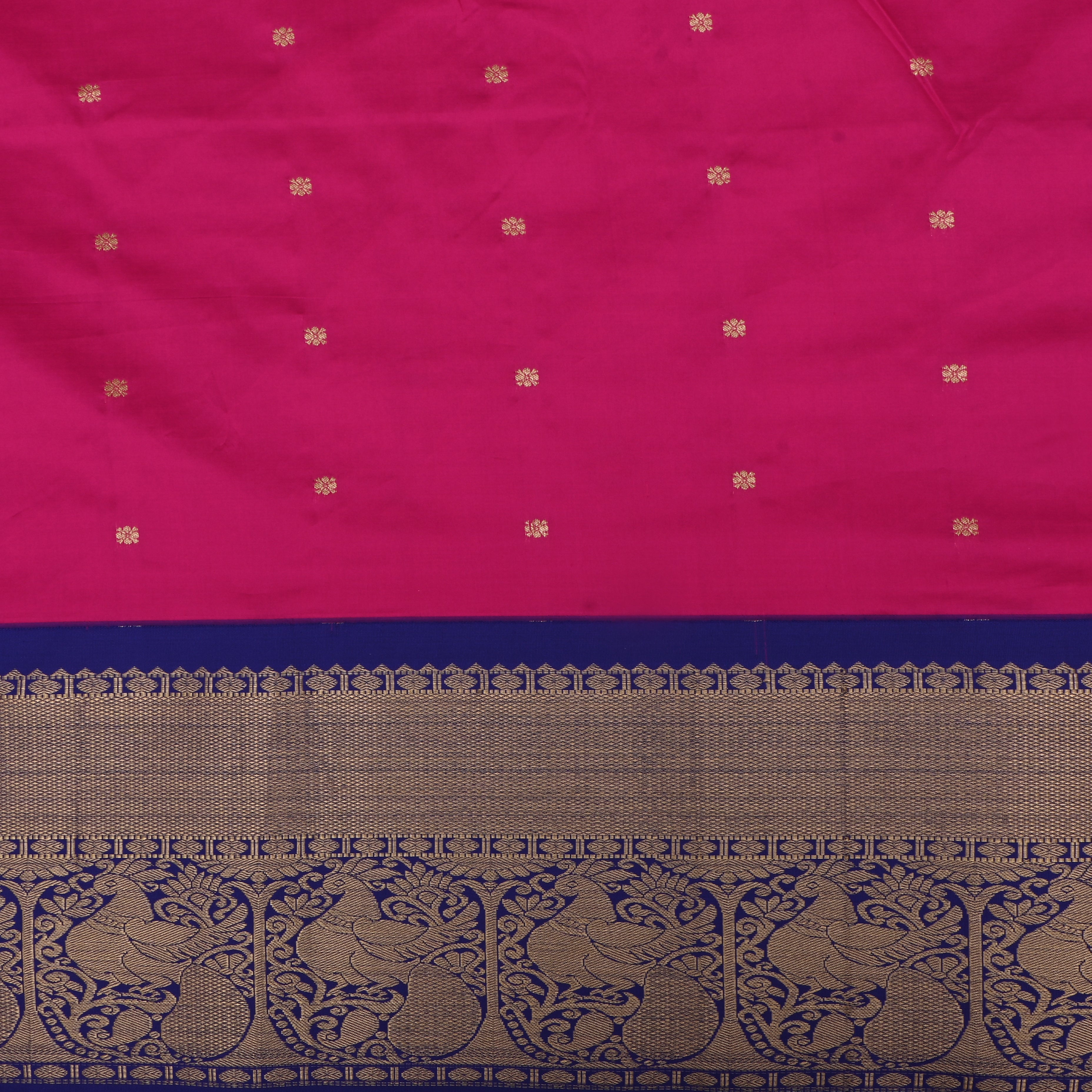 Hot Pink Silk Fabric With Kanjivaram Border