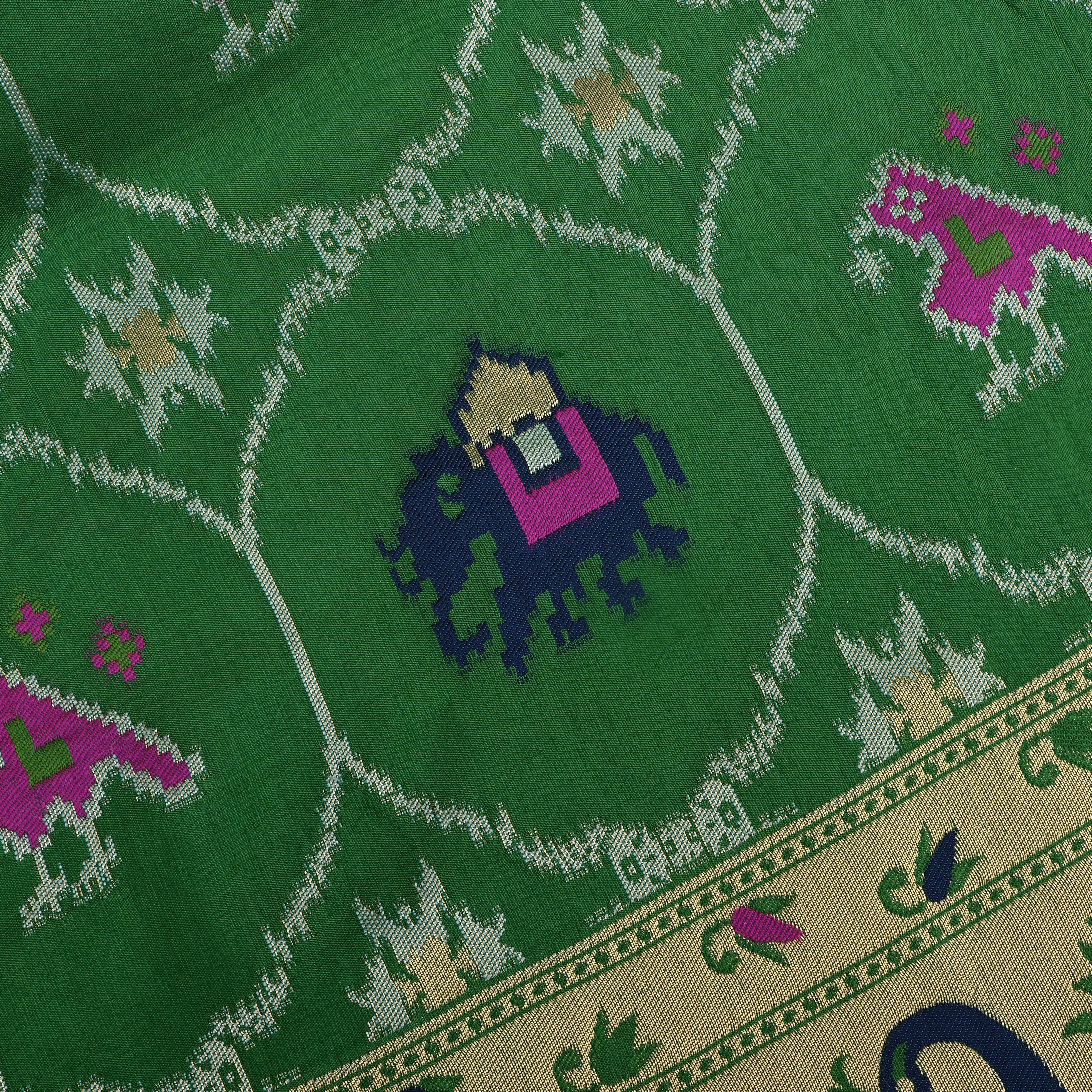 Parrot Green Banarasi Fabric With Paithani Border